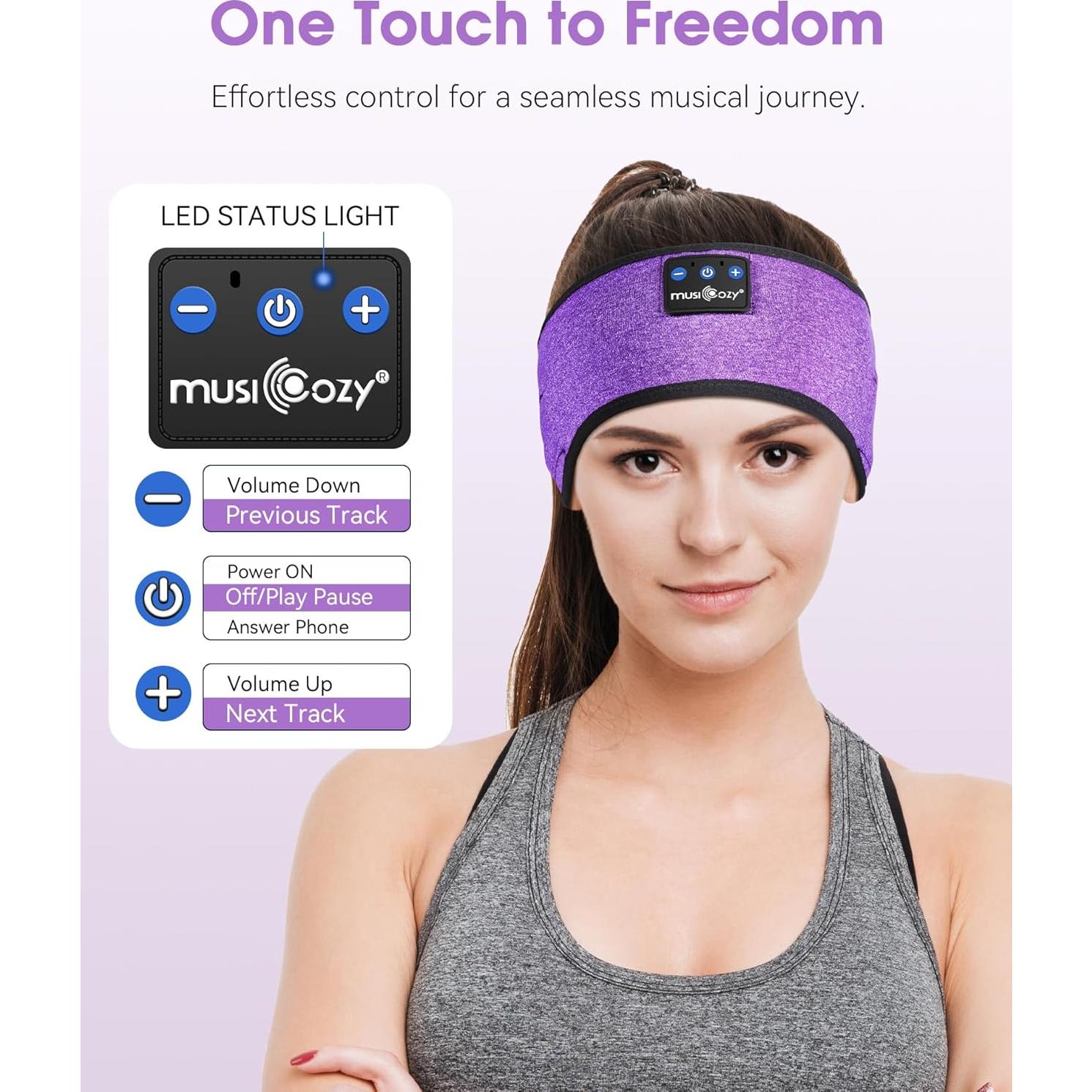 MUSICOZY Sleep Headphones Bluetooth Headband Wireless Music Headband Headphones, Earbuds for Side Sleepers Women Men Workout Running Travel Yoga Cool Gadgets Unique Gift 2 Pcs