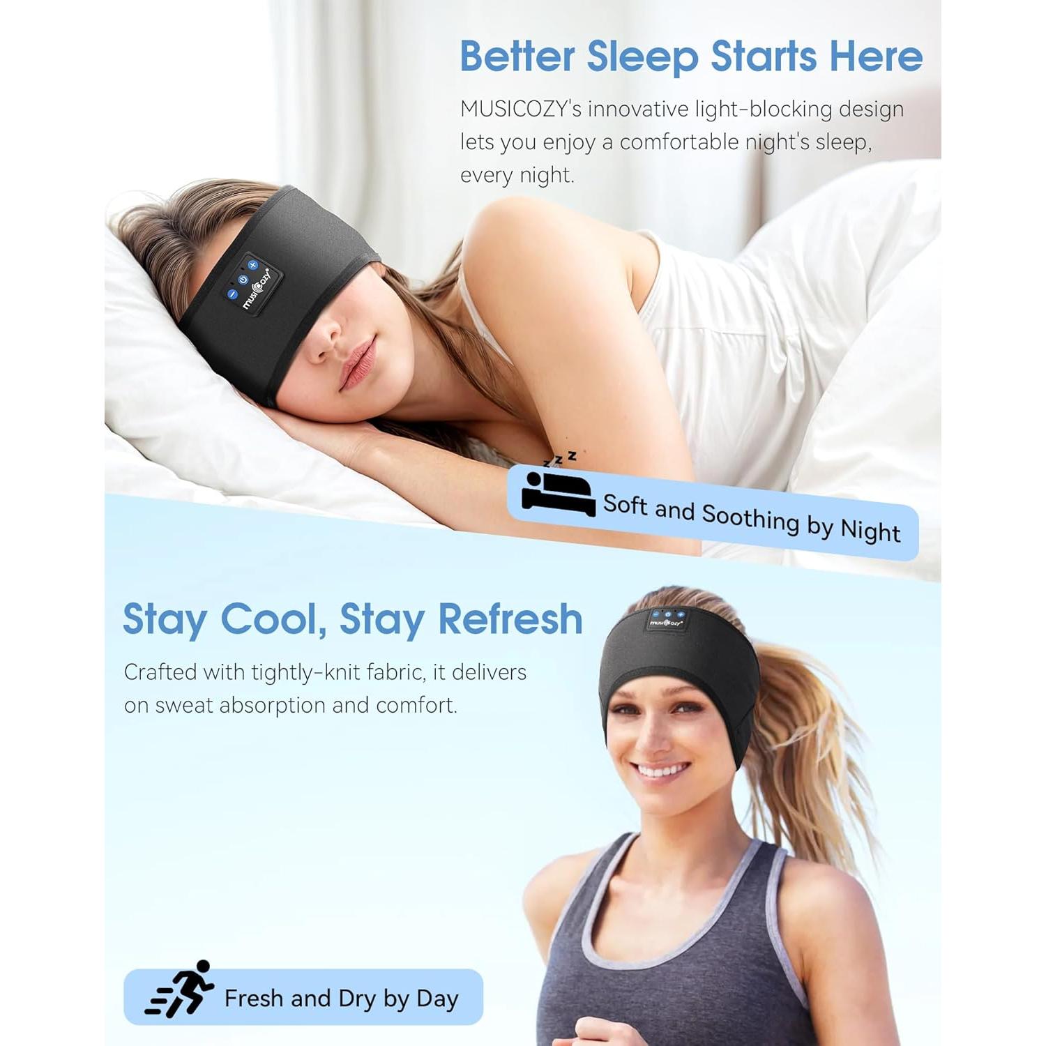 Auriculares Bluetooth MUSICOZY Banda para Dormir 14h Batería