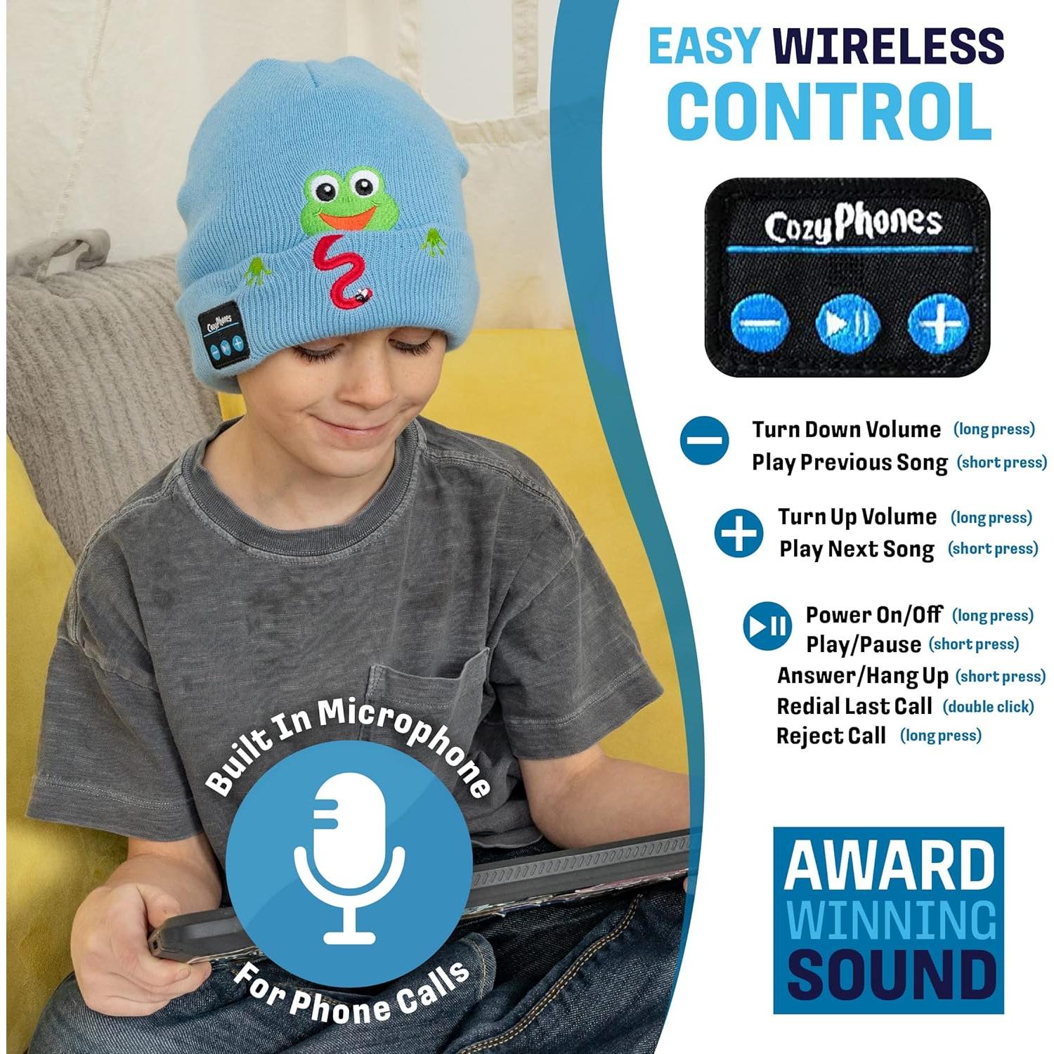 Gorro Bluetooth Inalámbrico CozyPhones para Niños Rana Azul