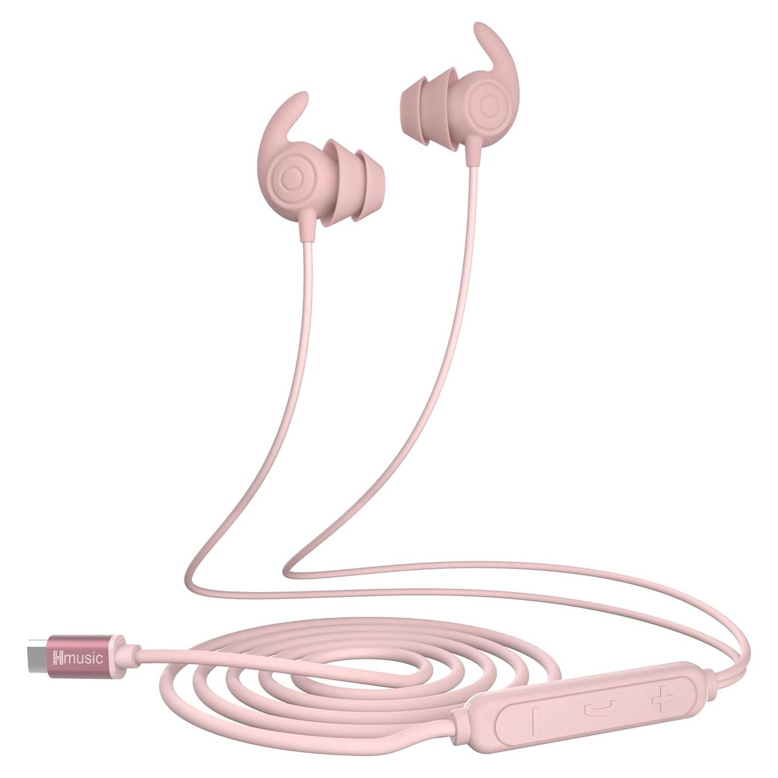 Sleep Earbuds,USB C Wired Sleep Headphones for Side Sleepers,30dB Noise Isolate Sleep Earplugs w/Mic,2g Lightweight Soft Silicone,Flat Thin Bed Earphones for Relax,Focus,Travel,Yoga(Pink)