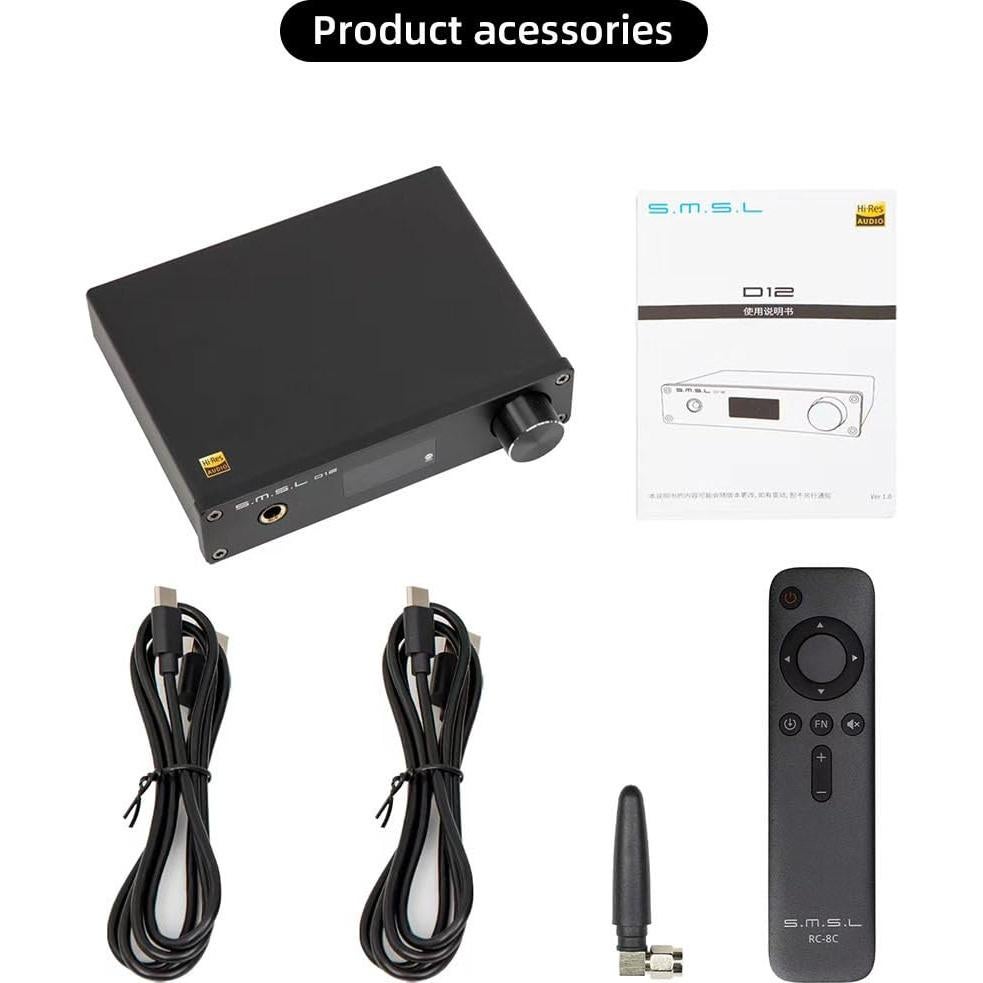 DAC de Audio SMSL D12 HiFi USB Coaxial Óptica RCA 32-bit 768kHz