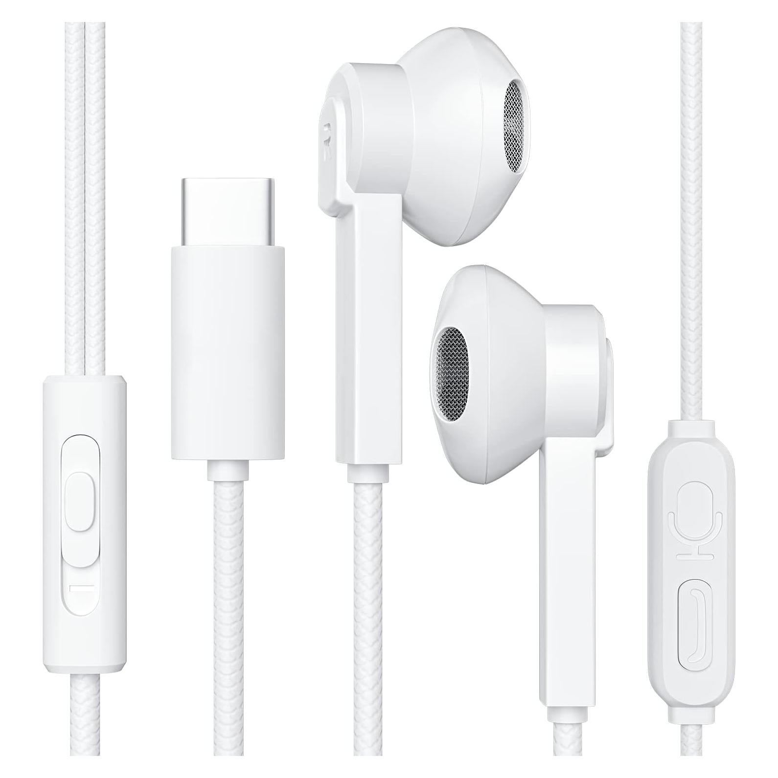 USB C Earbuds, Type-C Headphones HiFi Stereo Earphones with Microphone, Volume Control Compatible with Samsung Galaxy Note 20/S22/S21/S20+Ultra/Plus,iPad Pro/Air4/mini6,Google Pixel 6/5/4/3/2-White