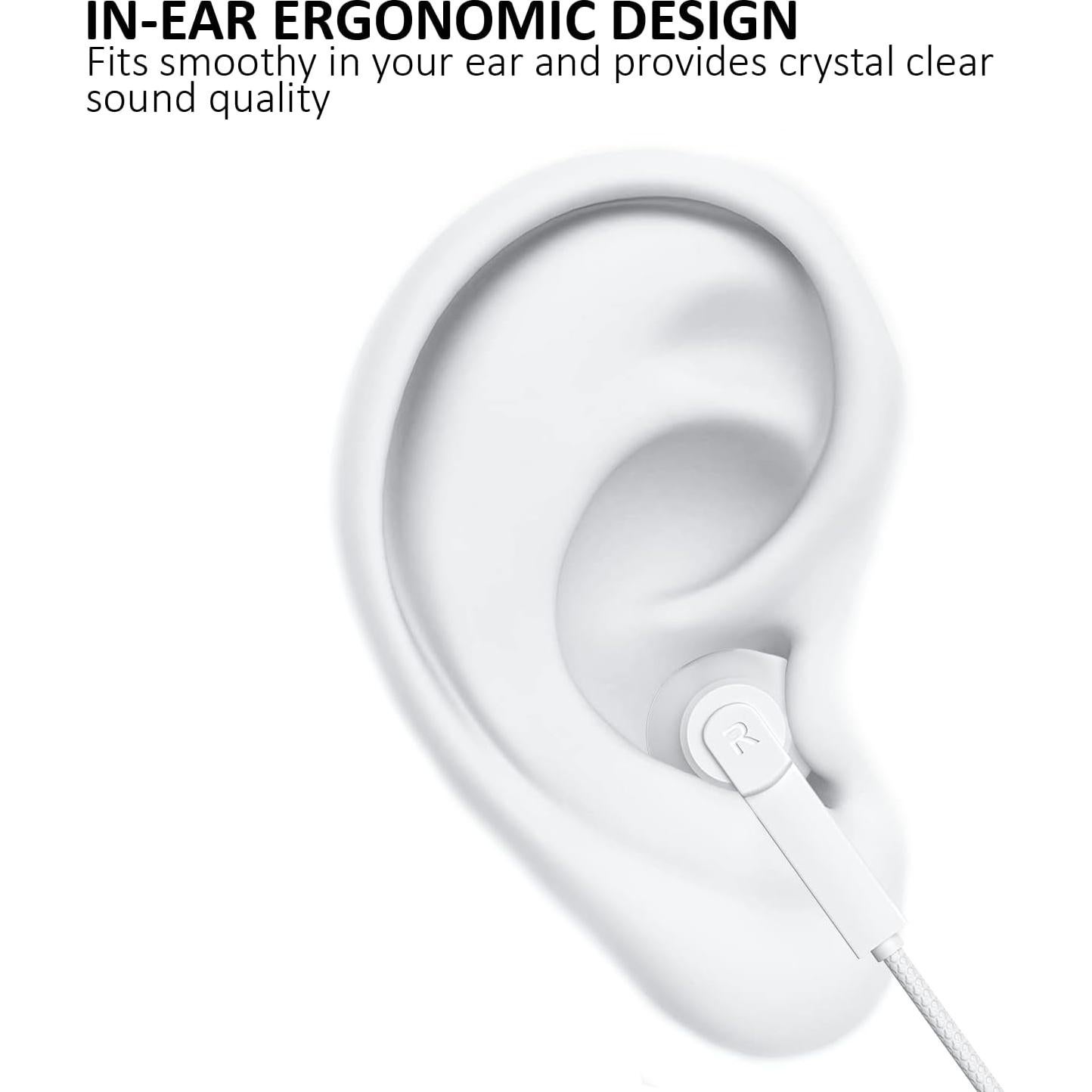 USB C Earbuds, Type-C Headphones HiFi Stereo Earphones with Microphone, Volume Control Compatible with Samsung Galaxy Note 20/S22/S21/S20+Ultra/Plus,iPad Pro/Air4/mini6,Google Pixel 6/5/4/3/2-White