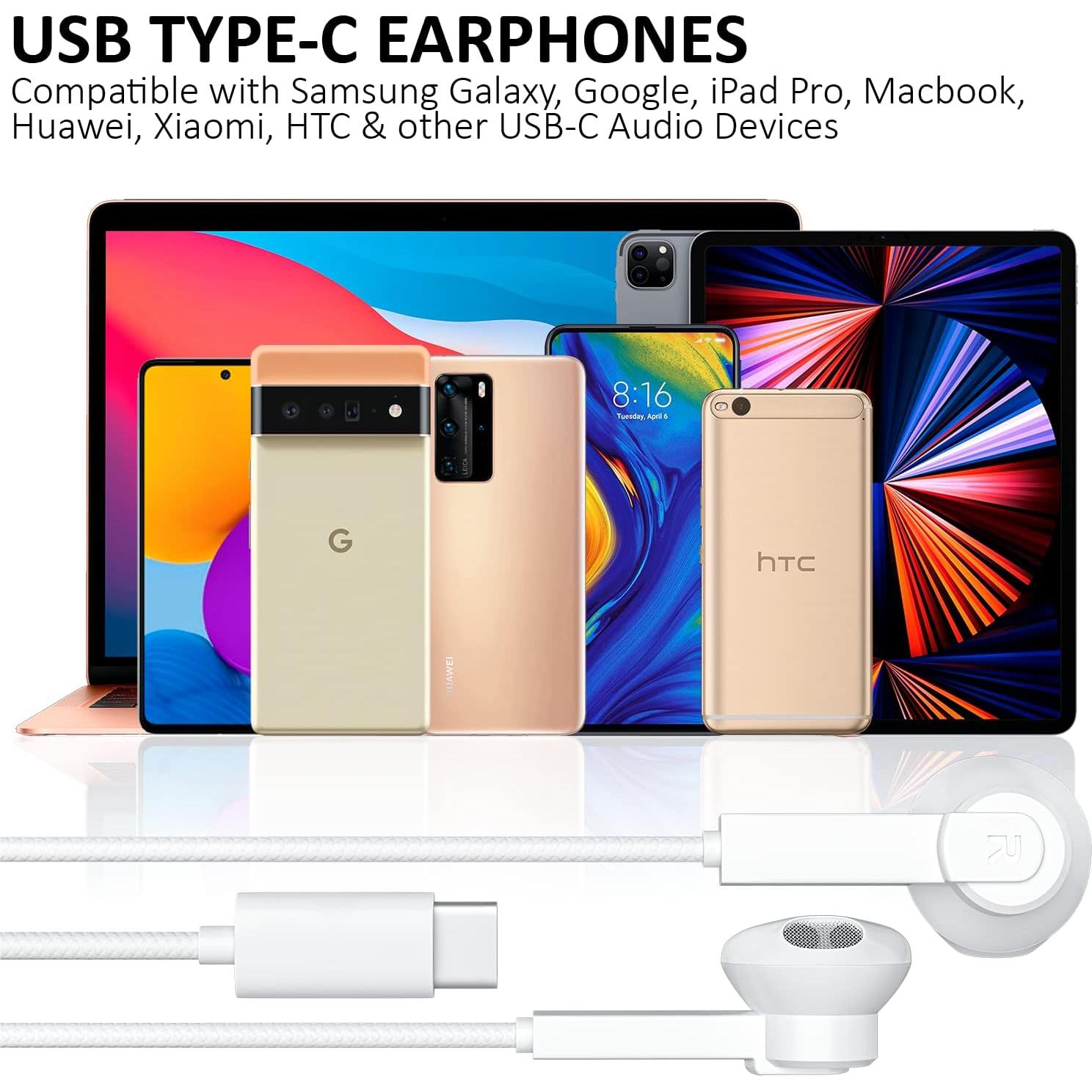 USB C Earbuds, Type-C Headphones HiFi Stereo Earphones with Microphone, Volume Control Compatible with Samsung Galaxy Note 20/S22/S21/S20+Ultra/Plus,iPad Pro/Air4/mini6,Google Pixel 6/5/4/3/2-White