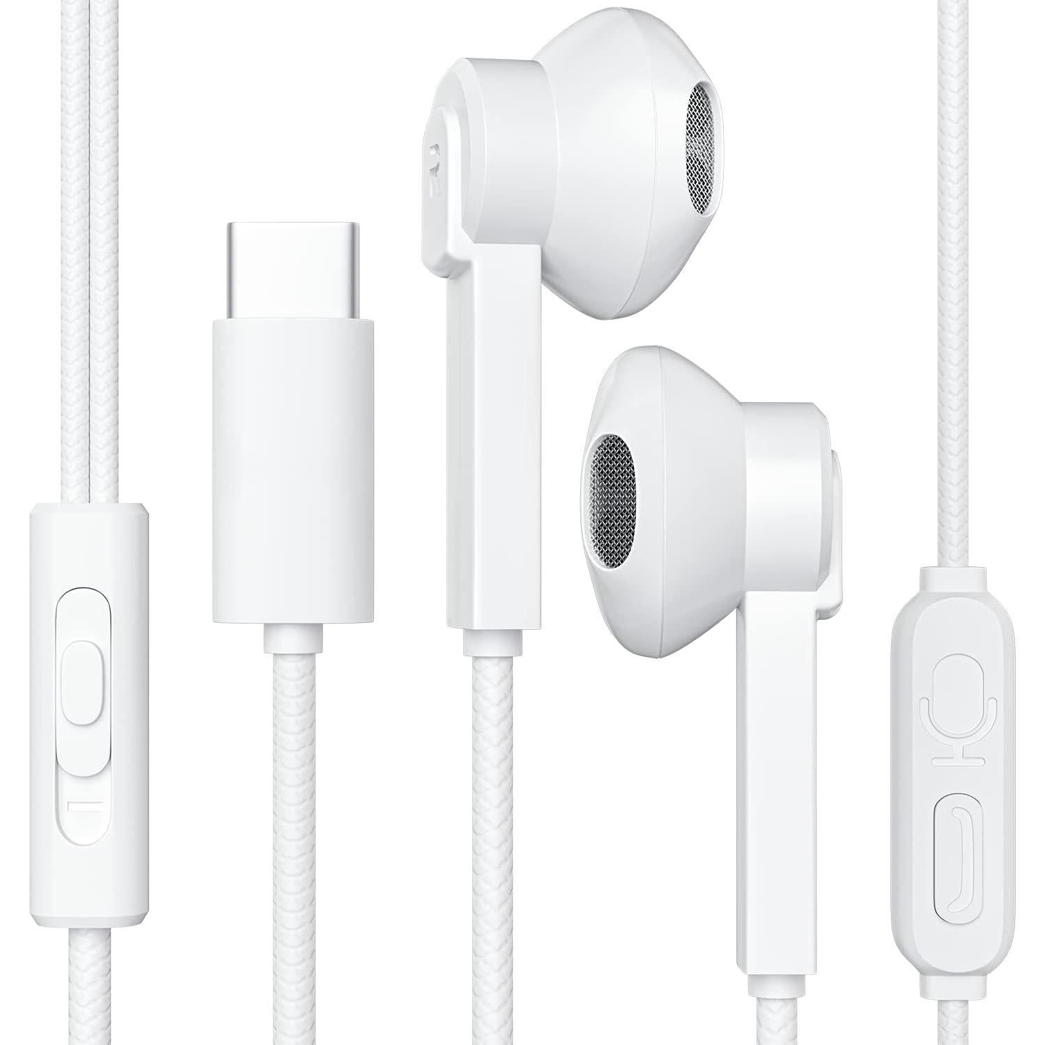 USB C Earbuds, Type-C Headphones HiFi Stereo Earphones with Microphone, Volume Control Compatible with Samsung Galaxy Note 20/S22/S21/S20+Ultra/Plus,iPad Pro/Air4/mini6,Google Pixel 6/5/4/3/2-White