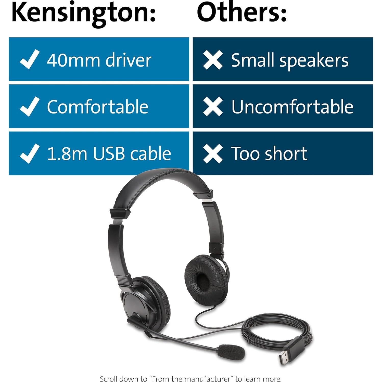 Auriculares Hi-Fi USB Kensington K97601WW con micrófono