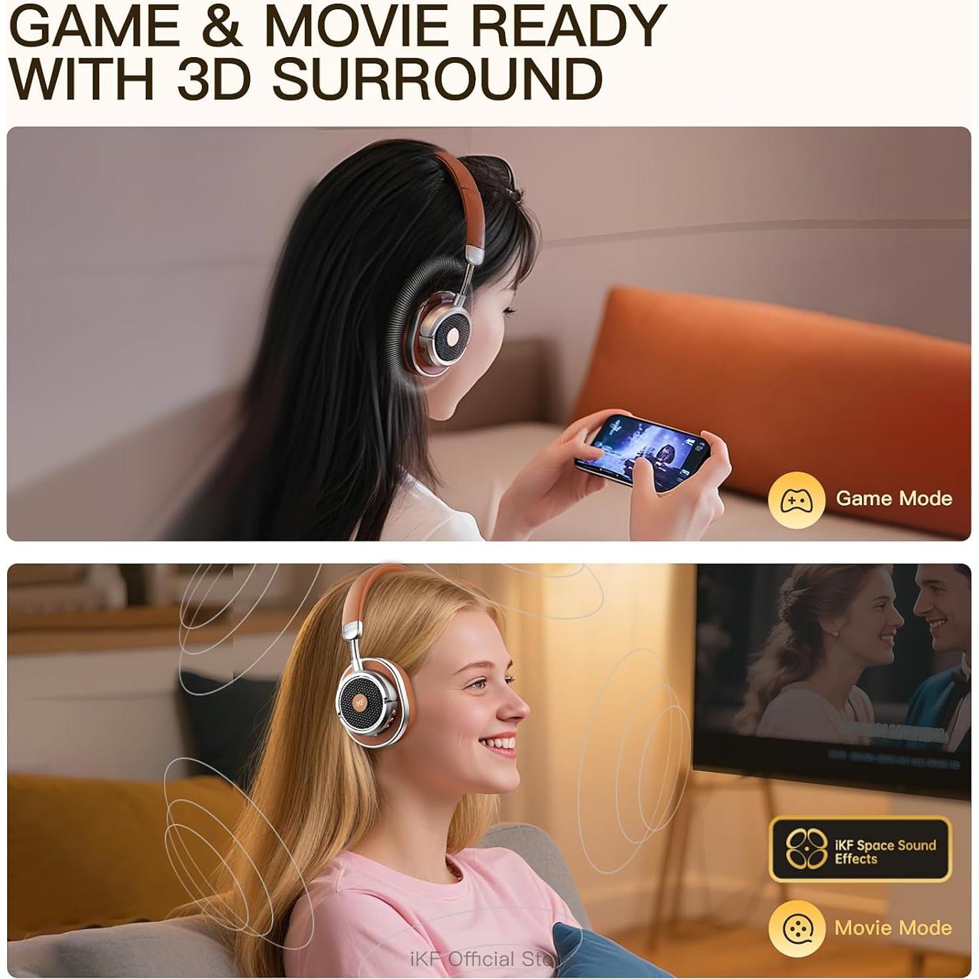 Auriculares iKF Rona Retro con ANC, 75H, Sonido 3D, Negro