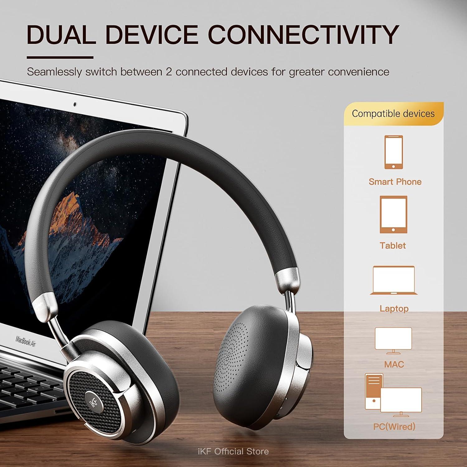 Auriculares iKF Rona Retro con ANC, 75H, Sonido 3D, Negro