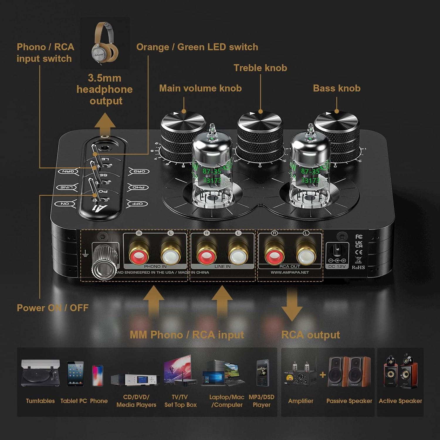 Preamplificador de Fono Ampapa A1 para Tocadiscos MM Hi-Fi