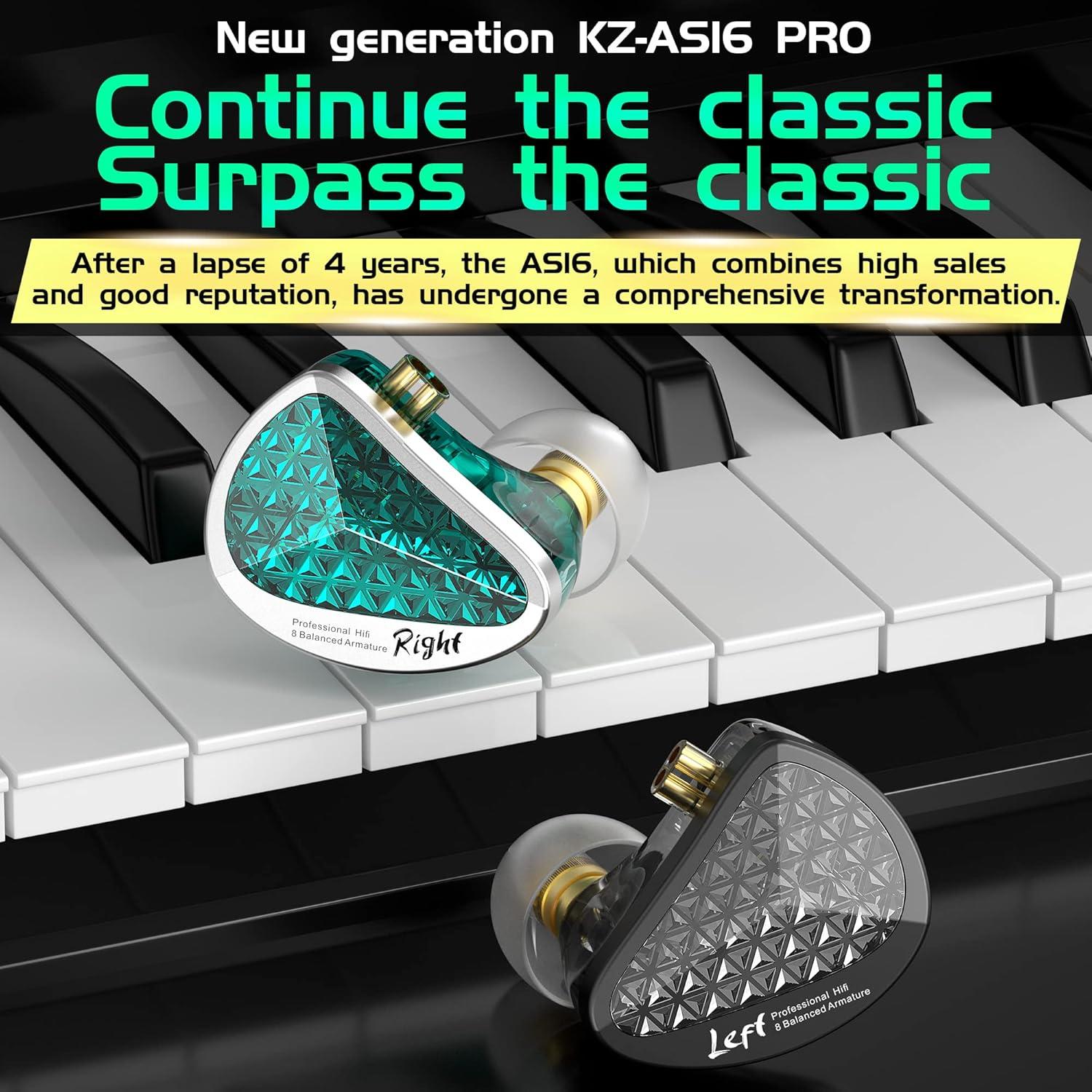 Auriculares In-Ear KZ AS16 Pro HiFi 8 Armaduras Balanceadas Negro