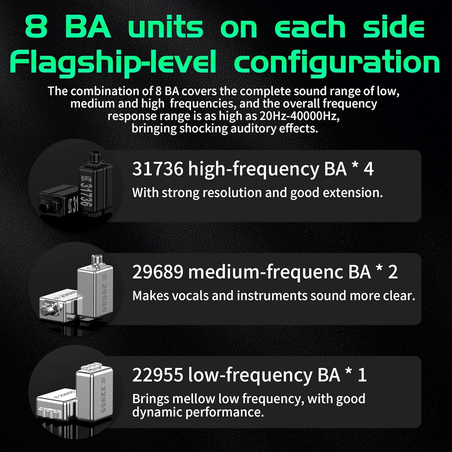 Auriculares In-Ear KZ AS16 Pro HiFi 8 Armaduras Balanceadas Negro