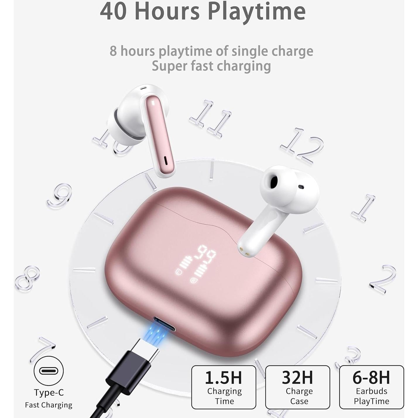 Auriculares Inalámbricos A97 Bluetooth 5.4 IP7 40H Rosa