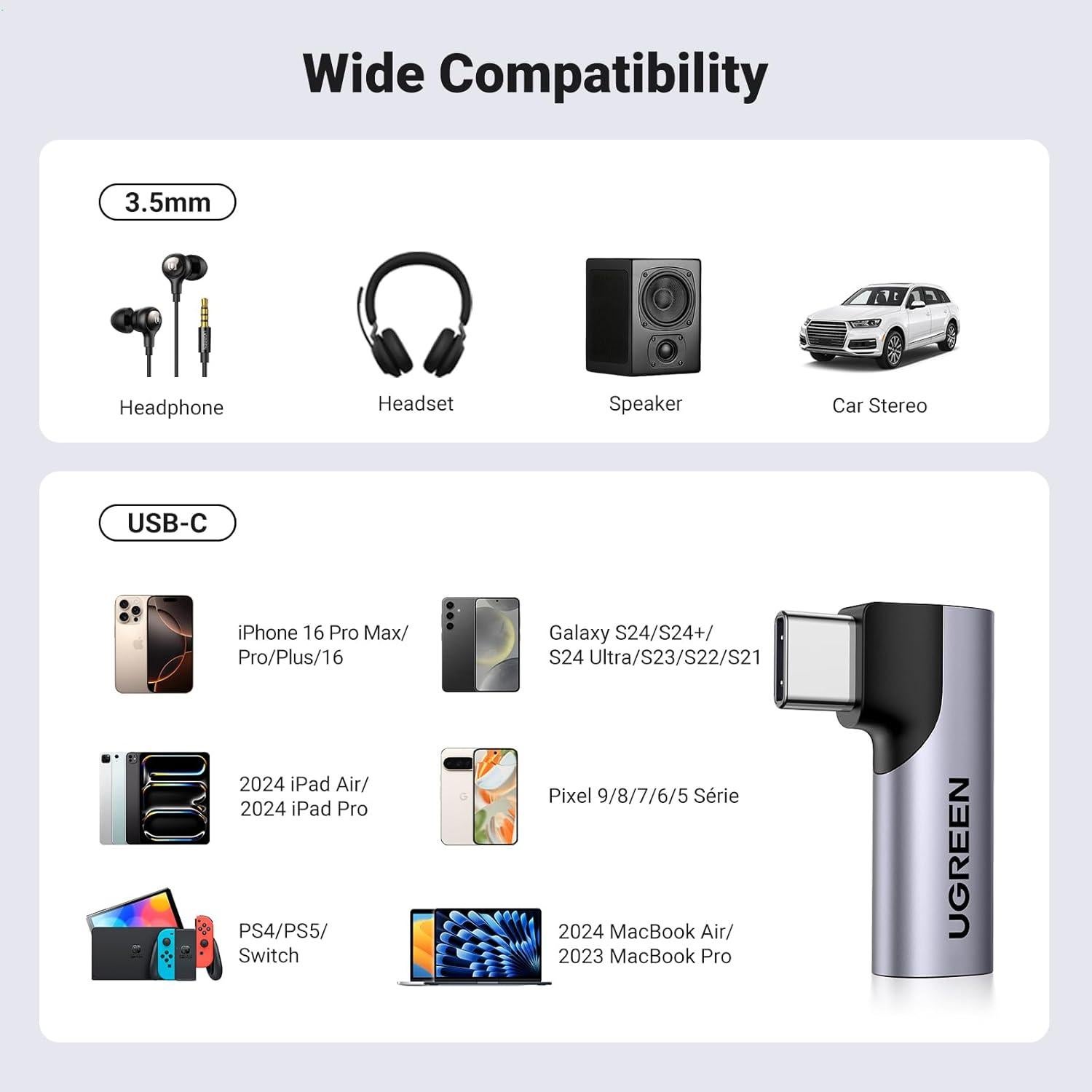 Adaptador de Audio USB C a 3.5mm UGREEN HiFi Gris