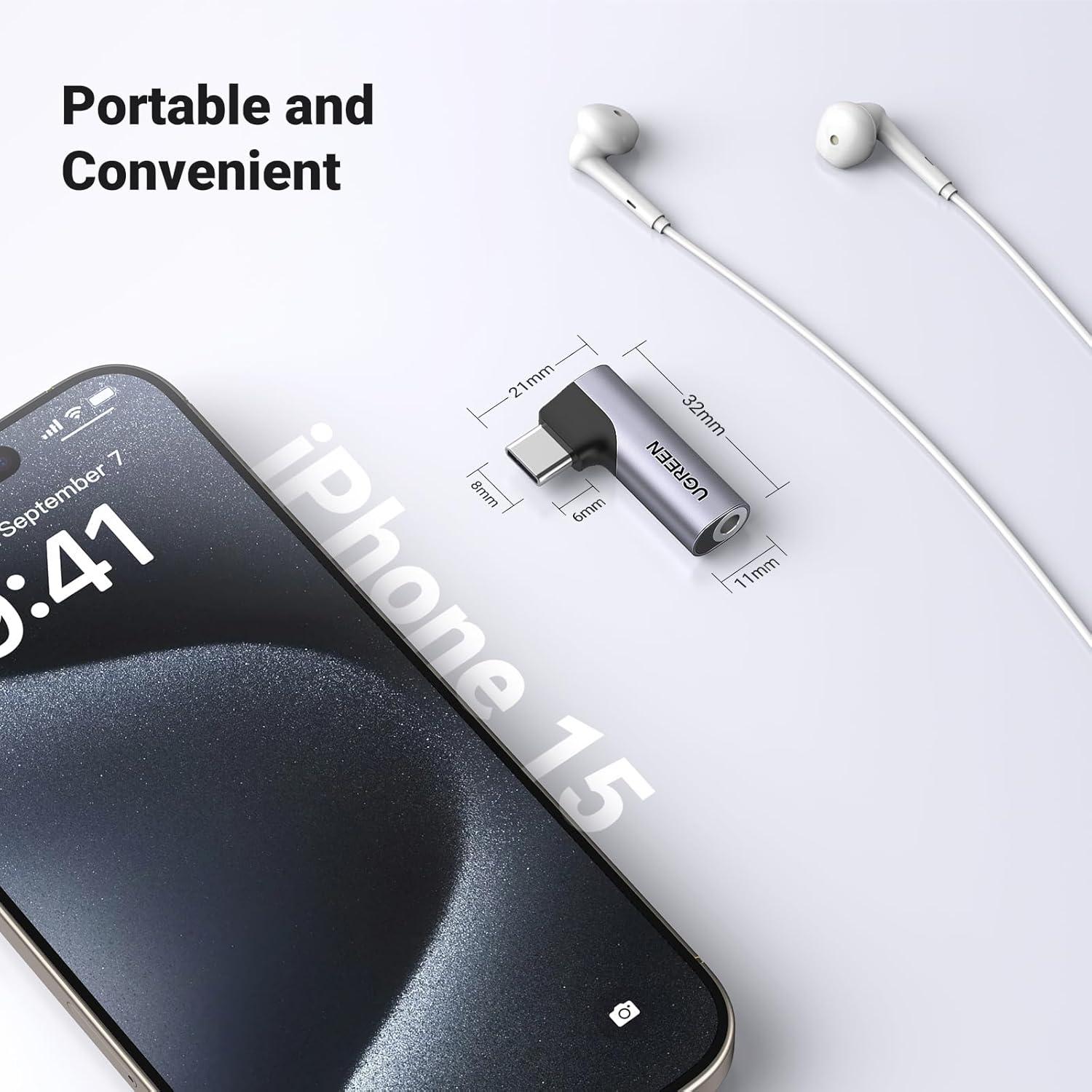 Adaptador de Audio USB C a 3.5mm UGREEN HiFi Gris