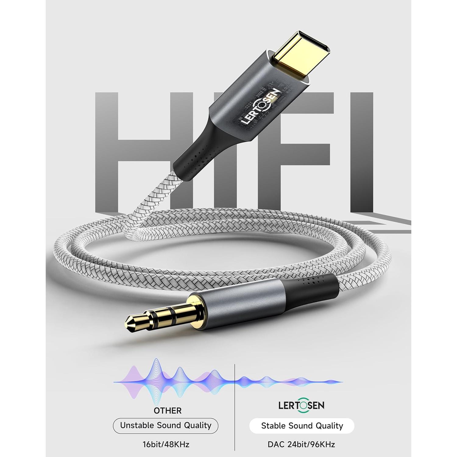 Cable de Audio USB C a 3.5mm LERTOSEN - Paquete de 2, 1.22m