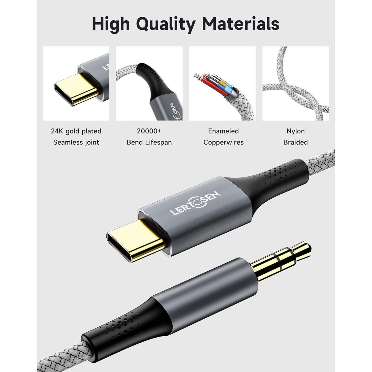 Cable de Audio USB C a 3.5mm LERTOSEN - Paquete de 2, 1.22m
