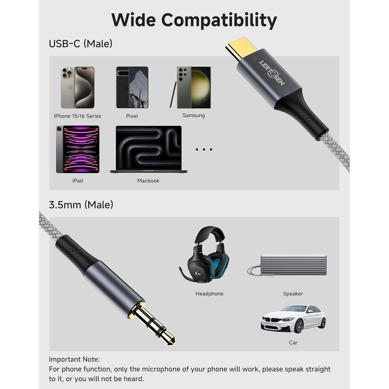 Cable de Audio USB C a 3.5mm LERTOSEN - Paquete de 2, 1.22m