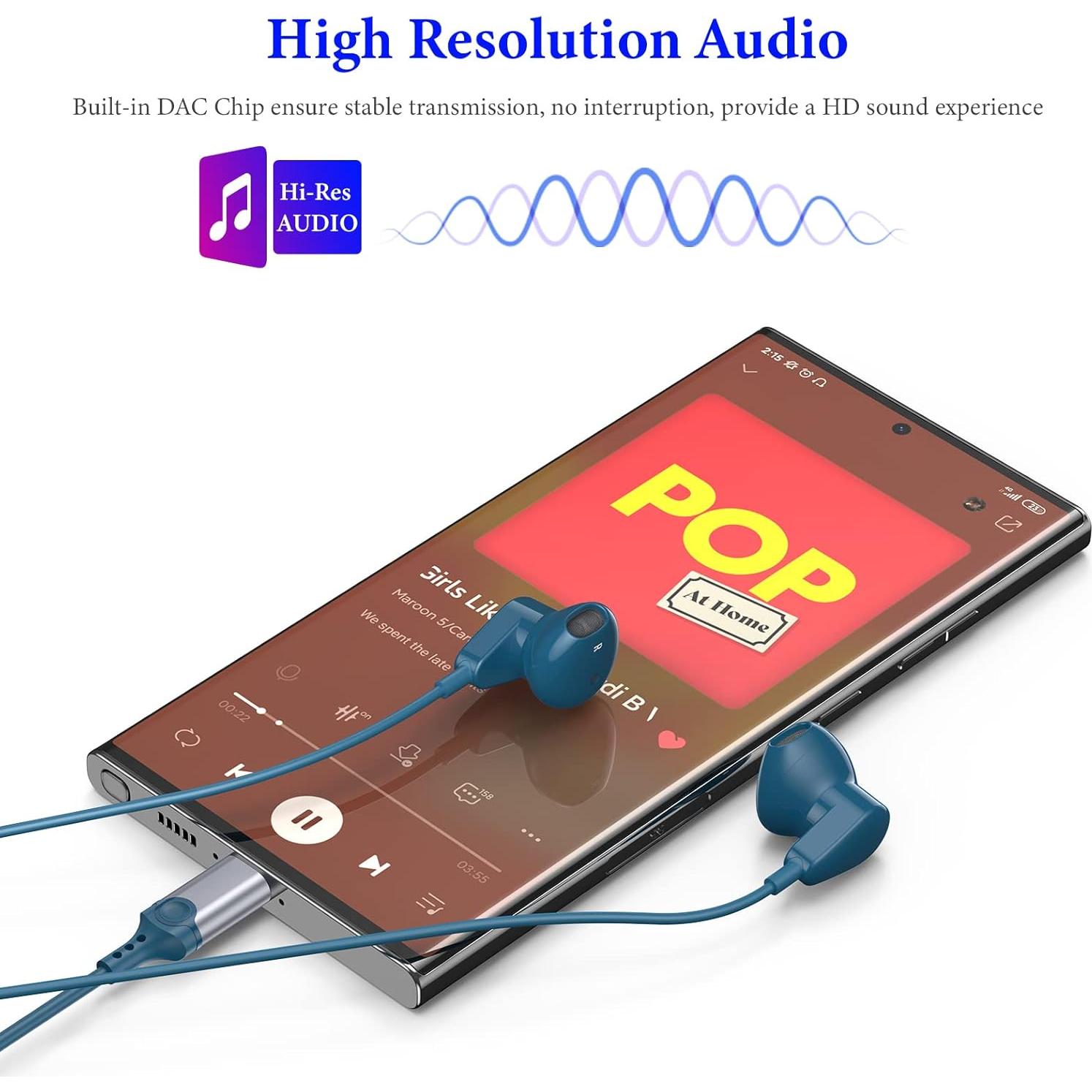 Auriculares USB C APETOO HiFi Estéreo con Micrófono Azul Lago