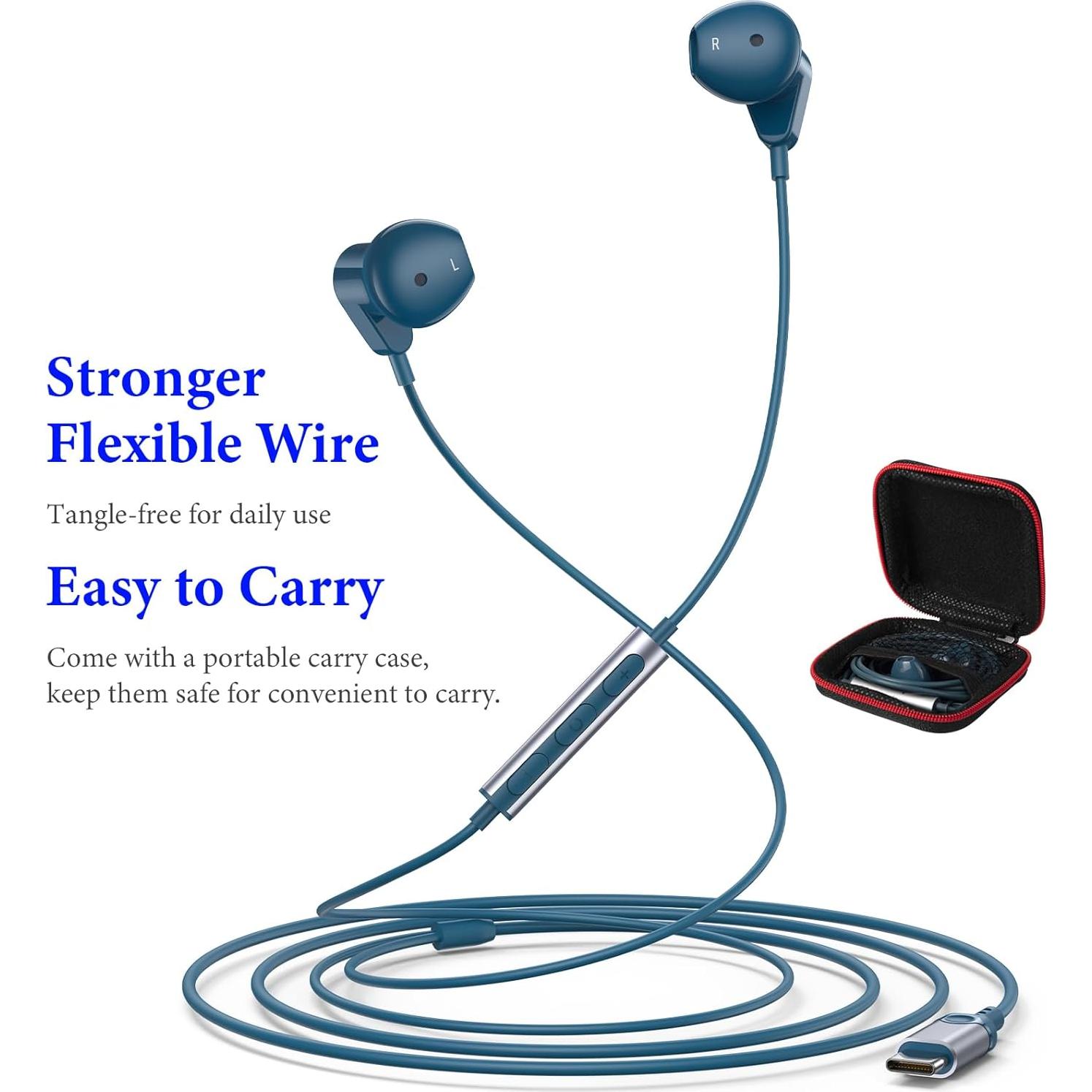 Auriculares USB C APETOO HiFi Estéreo con Micrófono Azul Lago