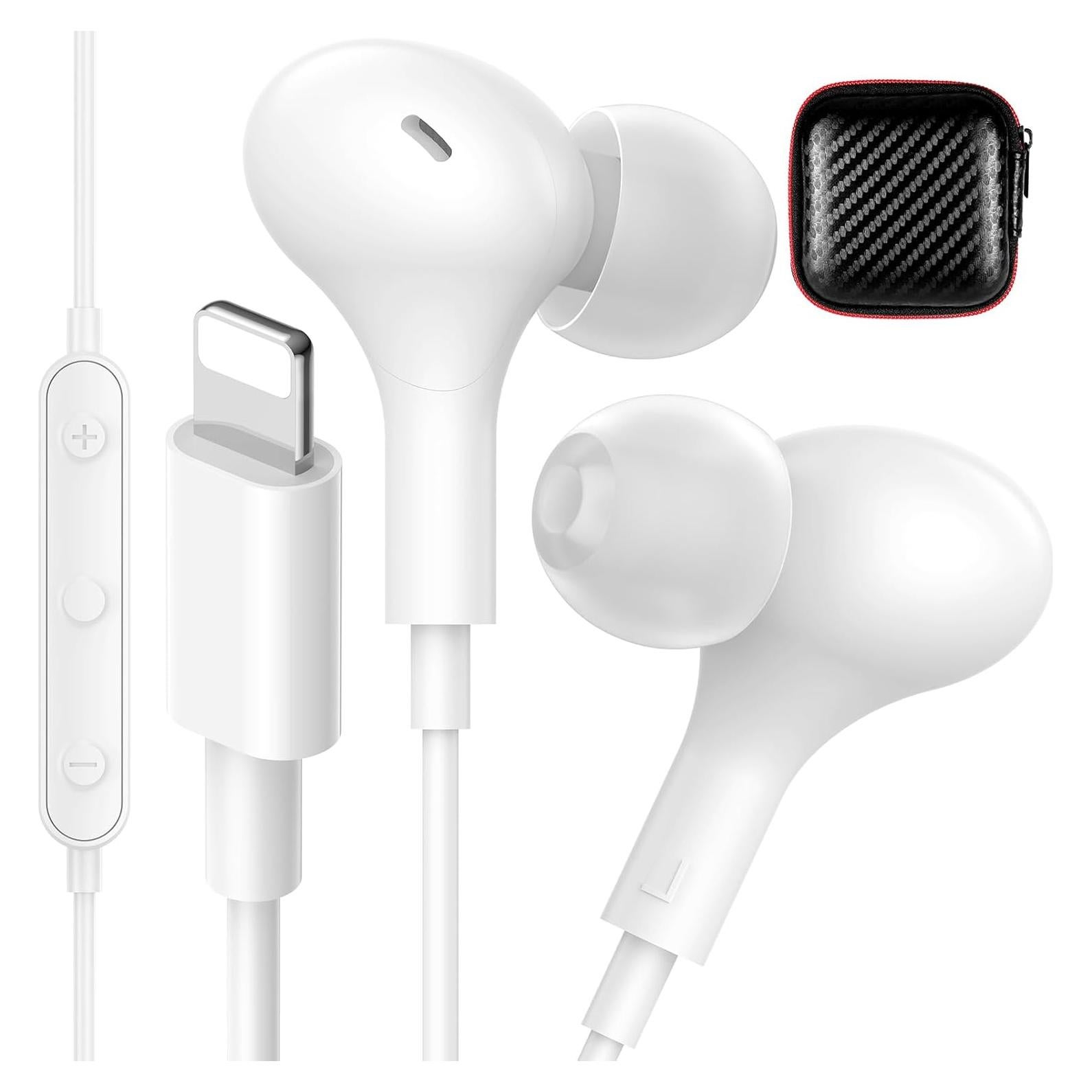 for MFi-Certified Lightning Wired Earbuds for Apple, Magnetic in Ear Buds Headphones with HiFi Bass,3 Ear Tips Mic Corded Earphones for Gym, Commuting for iPhone 14 Plus 13 12 11 Pro Max White