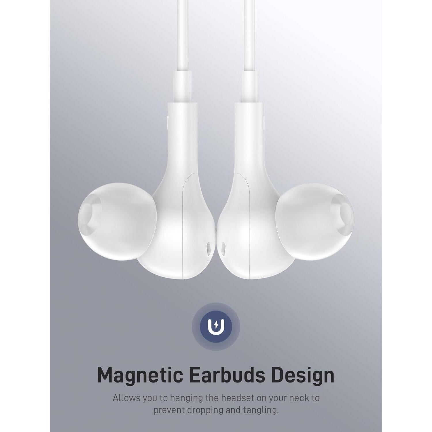 for MFi-Certified Lightning Wired Earbuds for Apple, Magnetic in Ear Buds Headphones with HiFi Bass,3 Ear Tips Mic Corded Earphones for Gym, Commuting for iPhone 14 Plus 13 12 11 Pro Max White