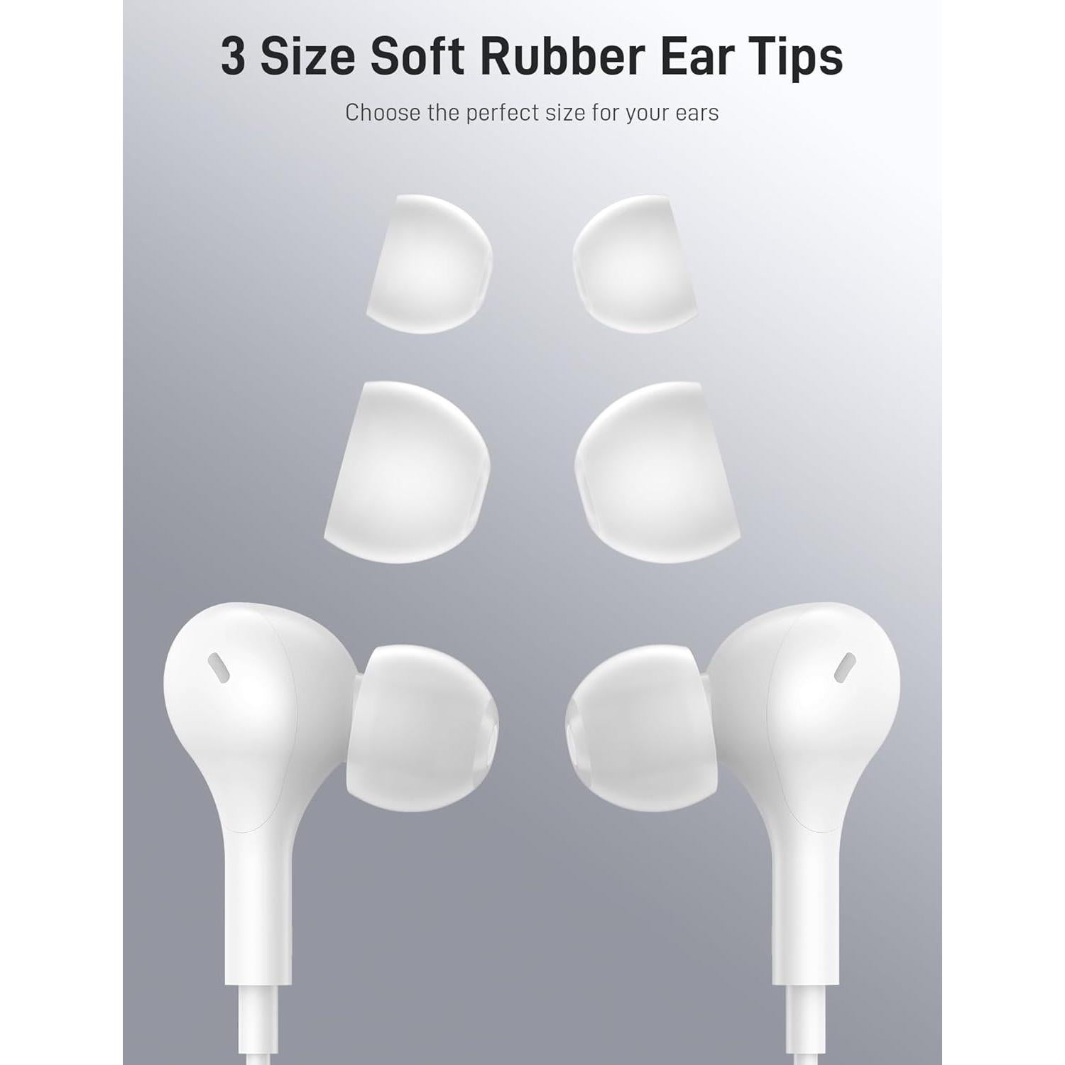 for MFi-Certified Lightning Wired Earbuds for Apple, Magnetic in Ear Buds Headphones with HiFi Bass,3 Ear Tips Mic Corded Earphones for Gym, Commuting for iPhone 14 Plus 13 12 11 Pro Max White