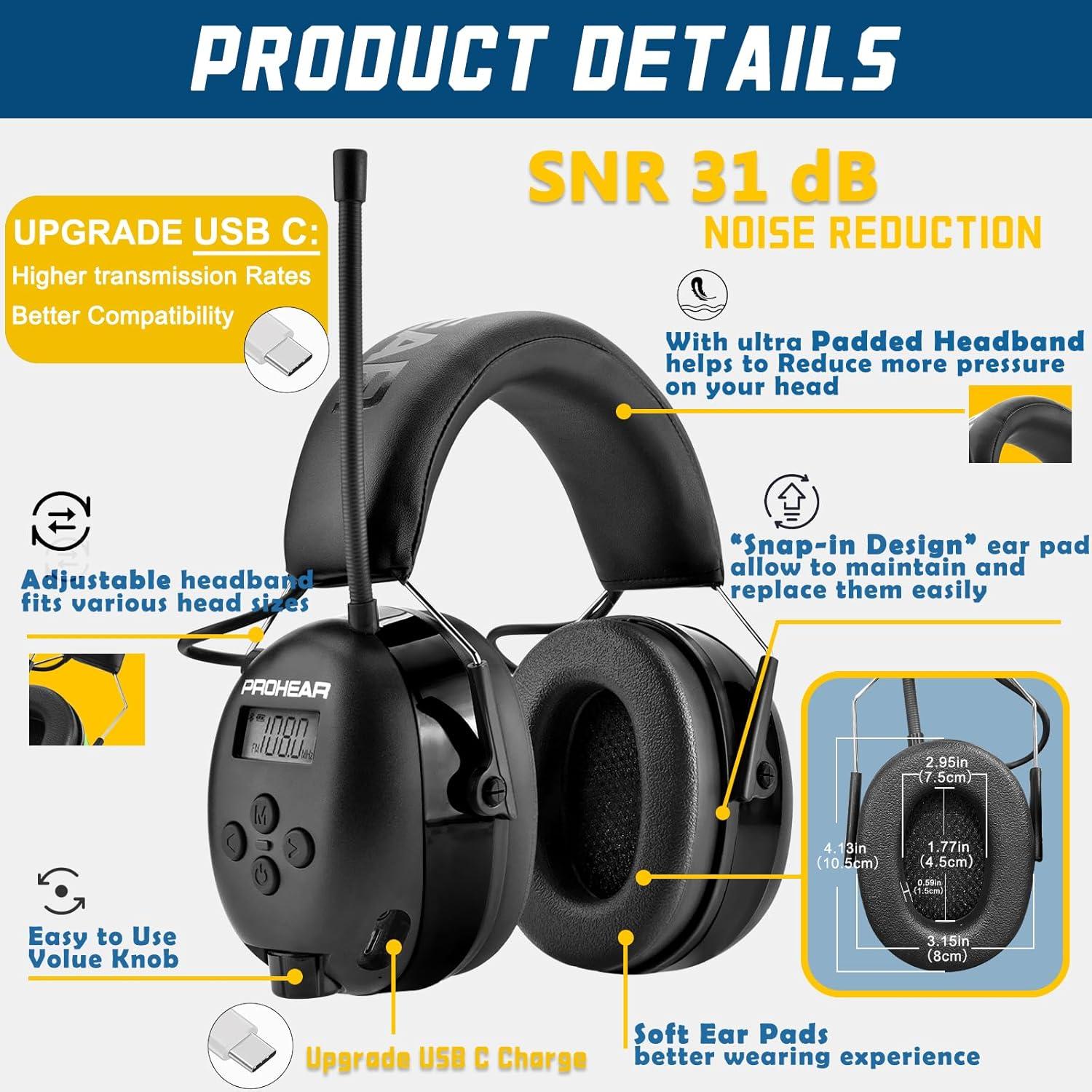 Auriculares de Seguridad PROHEAR 033 Bluetooth 5.3 con Radio AM/FM