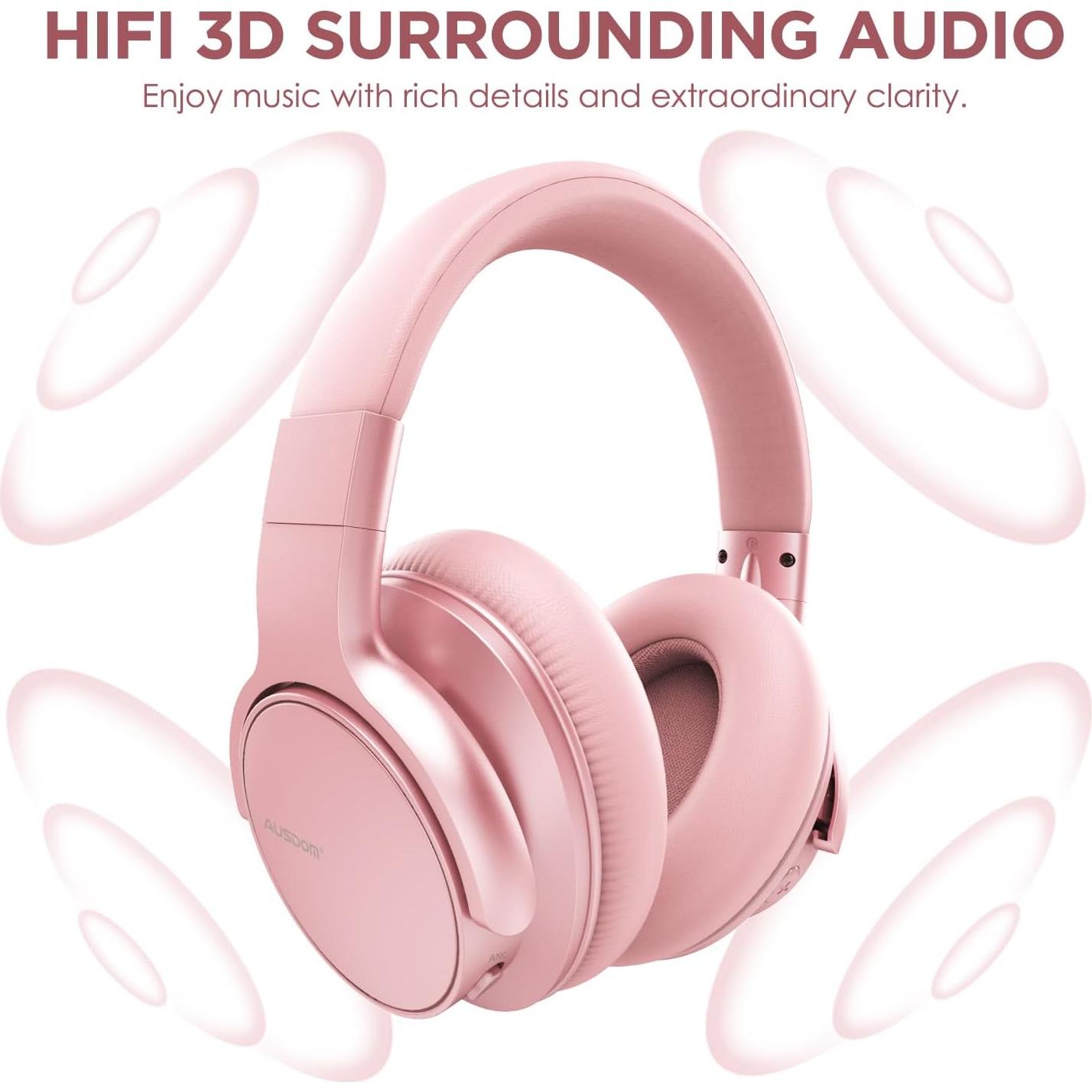 Auriculares Inalámbricos AUSDOM E7 Bluetooth 5.0 ANC 50H Oro Rosa