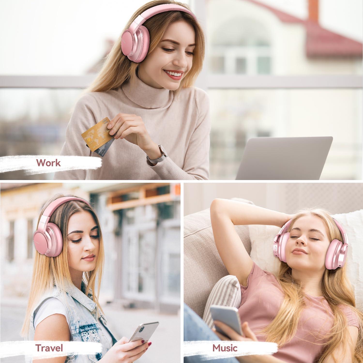 Auriculares Inalámbricos AUSDOM E7 Bluetooth 5.0 ANC 50H Oro Rosa