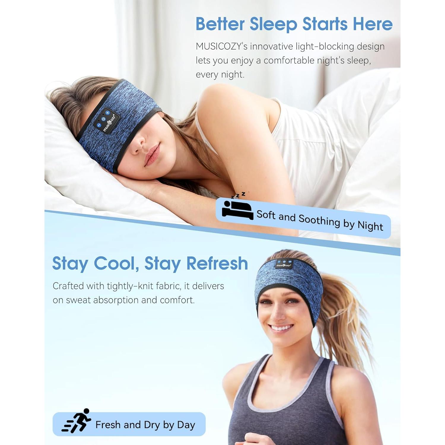 Auriculares Bluetooth para dormir MUSICOZY con máscara de ojos