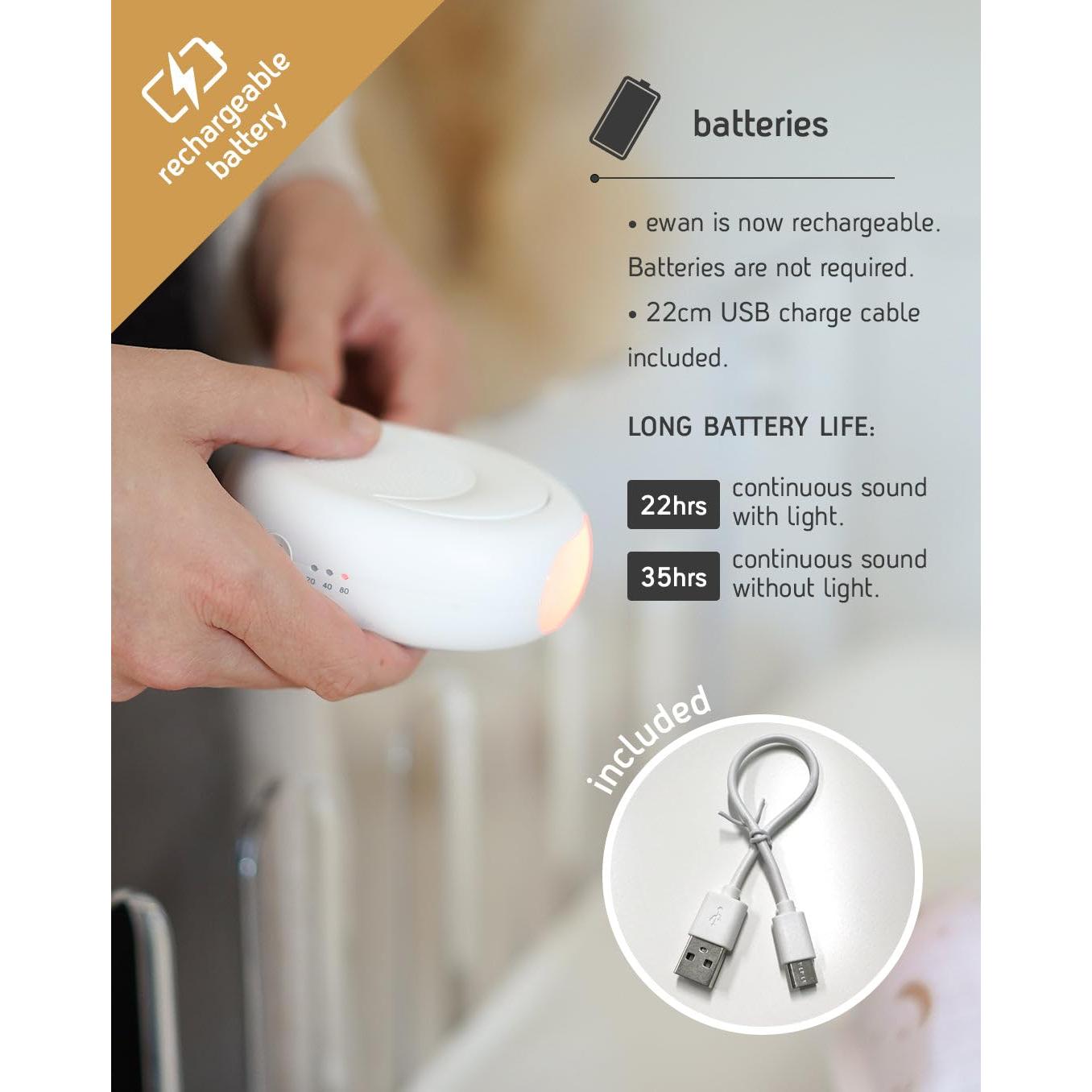 Ewan Deluxe Máquina de Sonido Blanco para Bebés Gris - Sensor Llanto