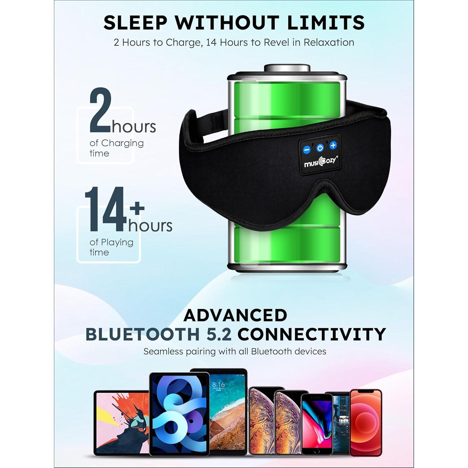 MUSICOZY Bluetooth 5.4 Sleep Headphones Sports Headband Headphones, Wireless Earphones Music Sleep Earbuds for Side Sleepers Sleeping Eye Mask for Women Men Workout Running Cool Unique Gifts
