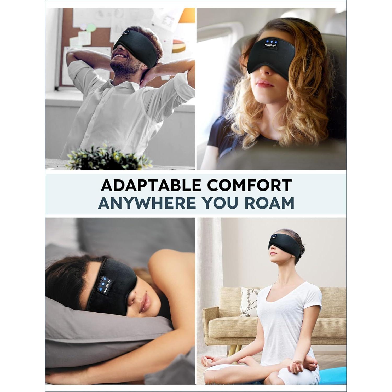 MUSICOZY Bluetooth 5.4 Sleep Headphones Sports Headband Headphones, Wireless Earphones Music Sleep Earbuds for Side Sleepers Sleeping Eye Mask for Women Men Workout Running Cool Unique Gifts