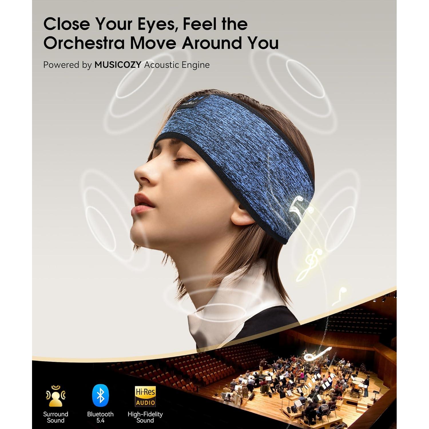 MUSICOZY Sleep Headphones Bluetooth Headband Wireless Music Headband Headphones, Earbuds for Side Sleepers Women Men Workout Running Travel Yoga Cool Gadgets Unique Gift 2 Pcs