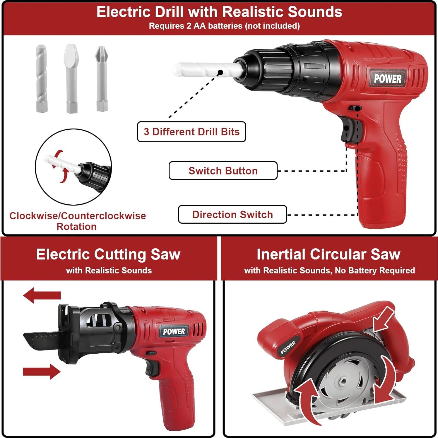 Juego de Herramientas Vextronic 36 PCS para Niños con Motocierra