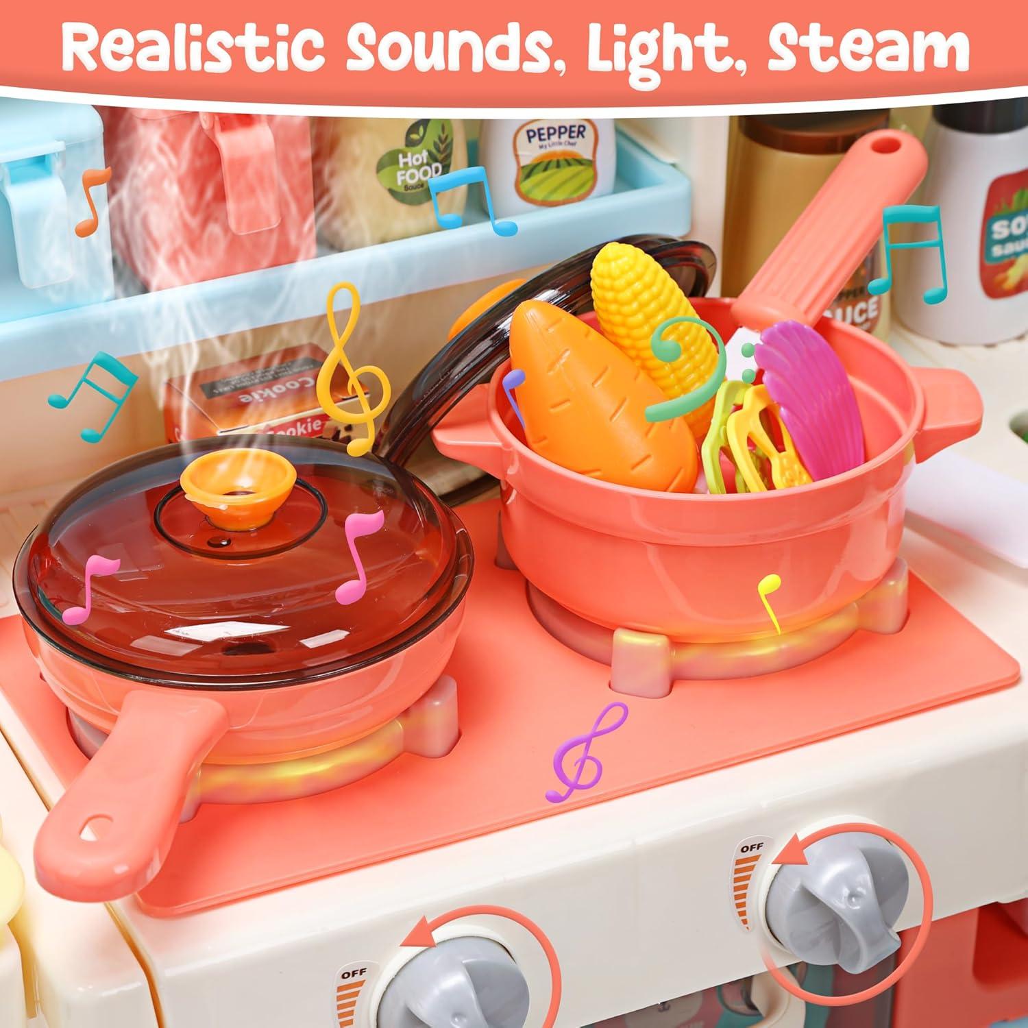 Juego de Cocina Interactivo HOLYFUN Rosa con Luz y Sonido