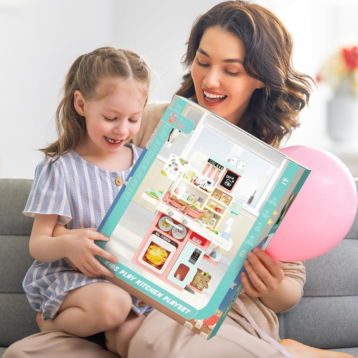 Juego de Cocina Interactivo HOLYFUN Rosa con Luz y Sonido