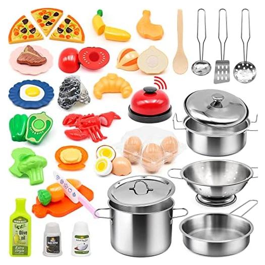 Juego de Cocina de Juguete Hohosunlar 38 Piezas Acero Inoxidable