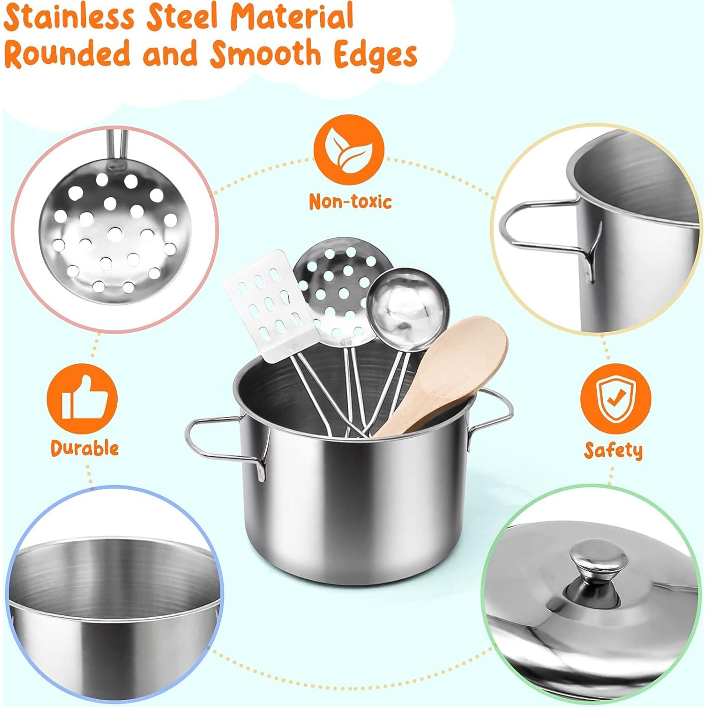 Juego de Cocina de Juguete Hohosunlar 38 Piezas Acero Inoxidable