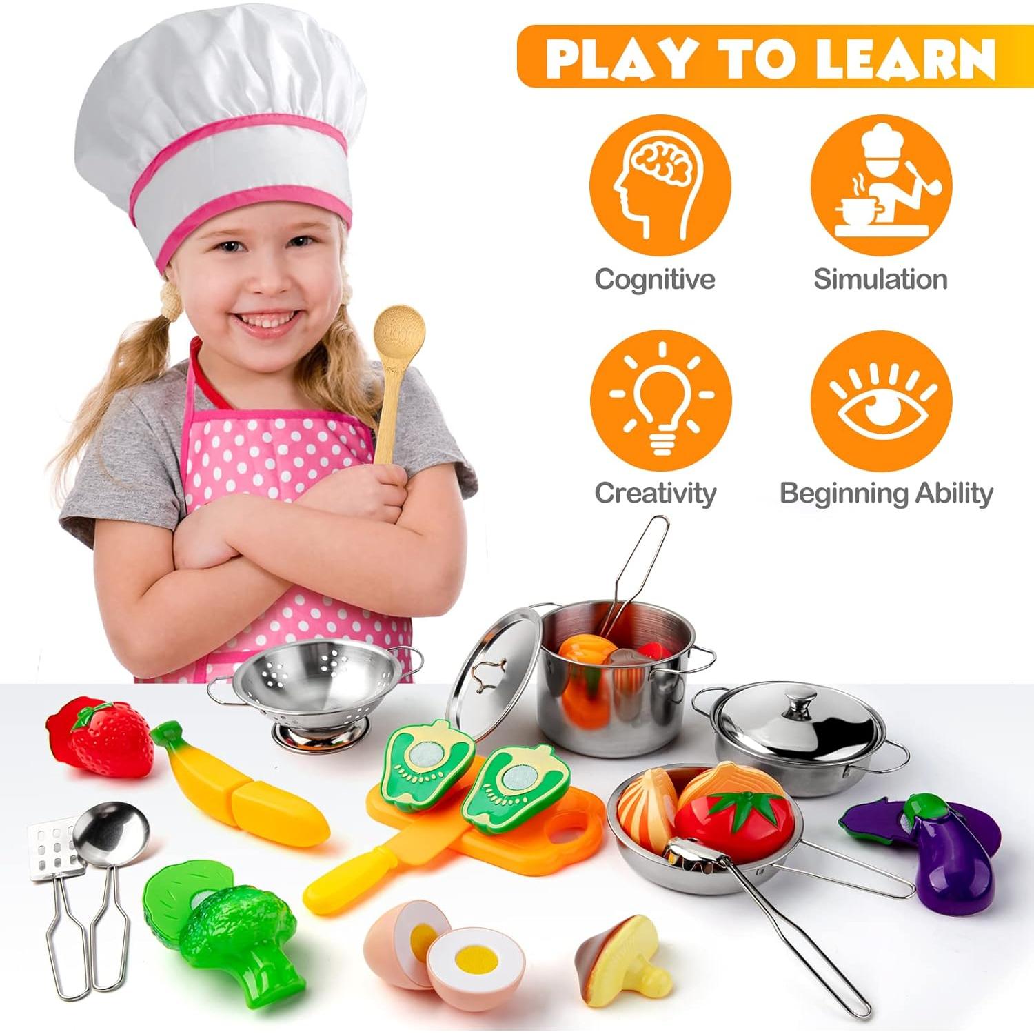 Juego de Cocina Infantil 26 Piezas Tigerhu - Utensilios y Alimentos