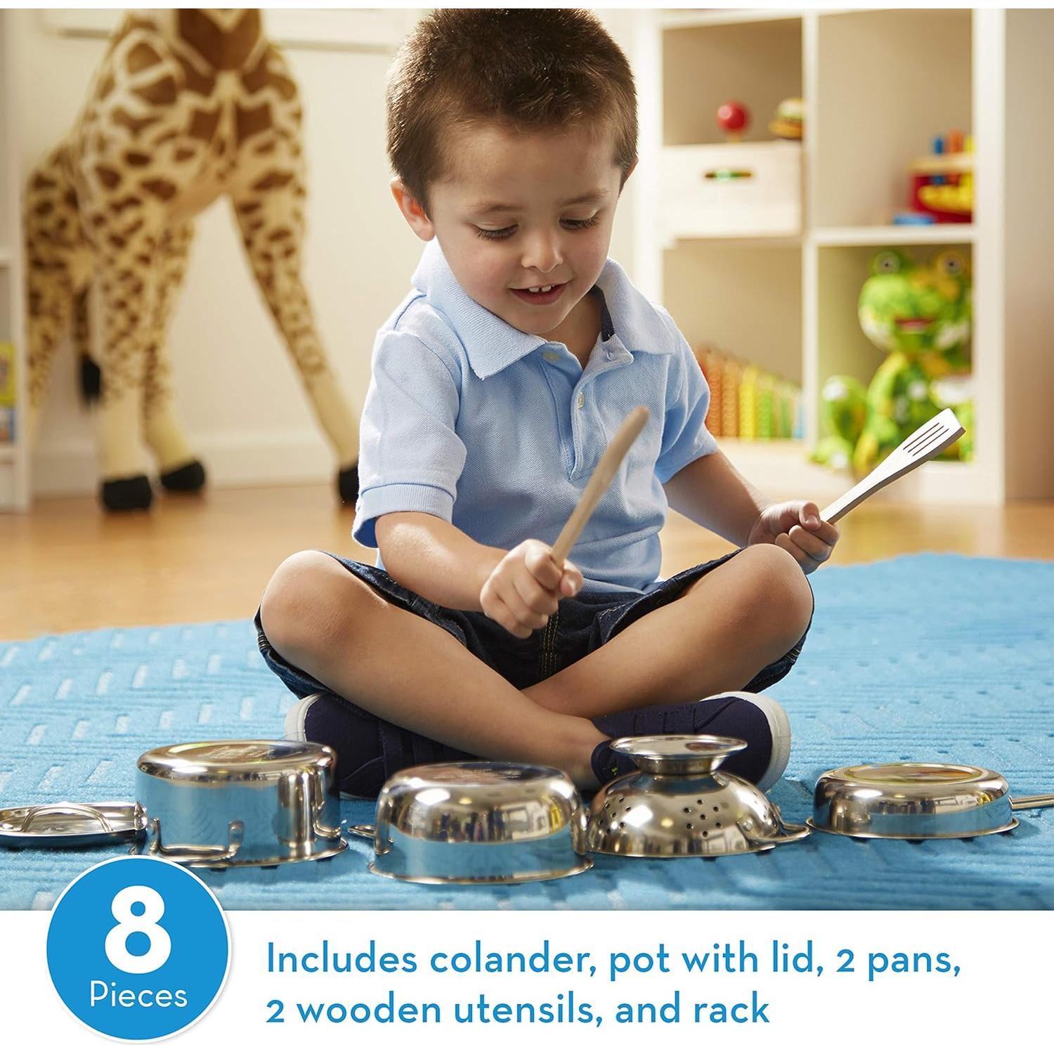 Juego de cocina de acero inoxidable Melissa & Doug 8 piezas