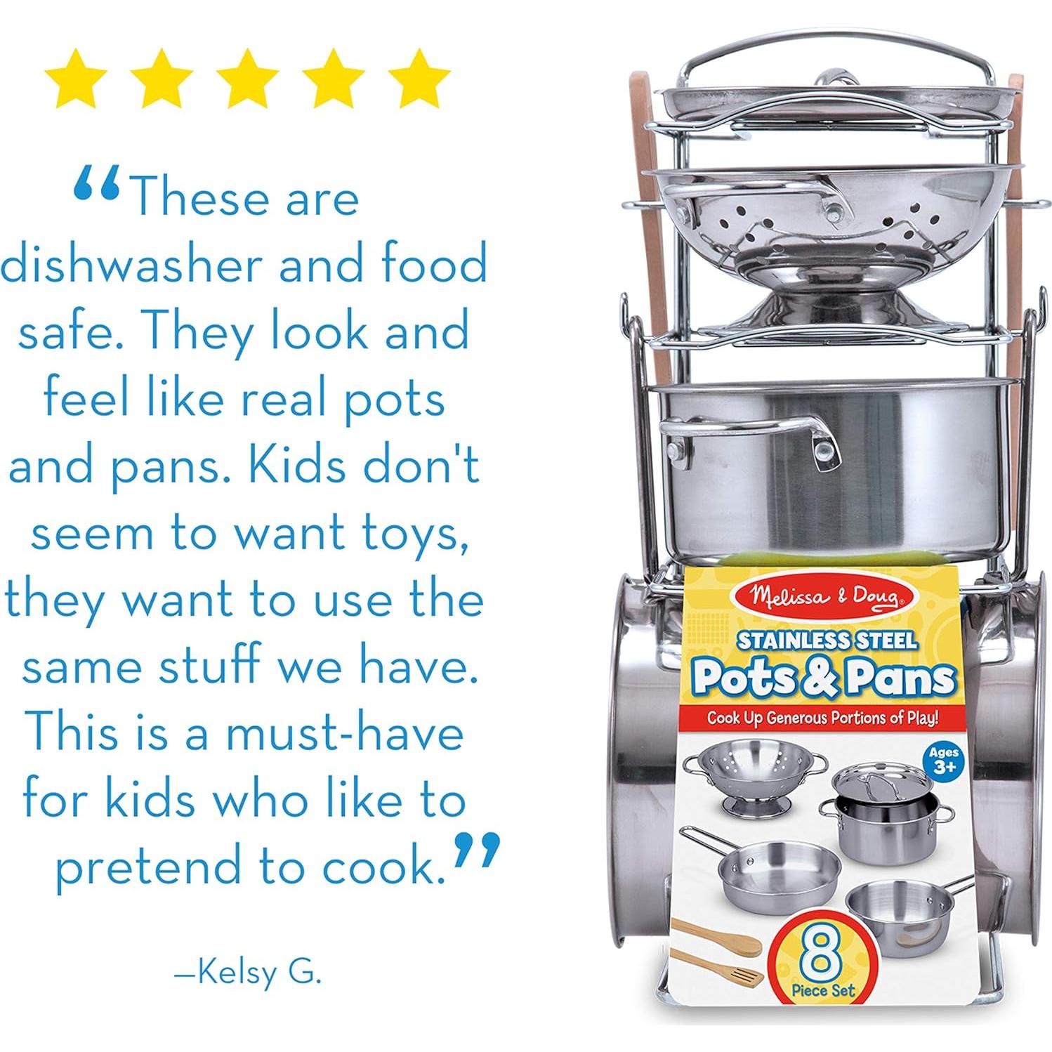 Juego de cocina de acero inoxidable Melissa & Doug 8 piezas