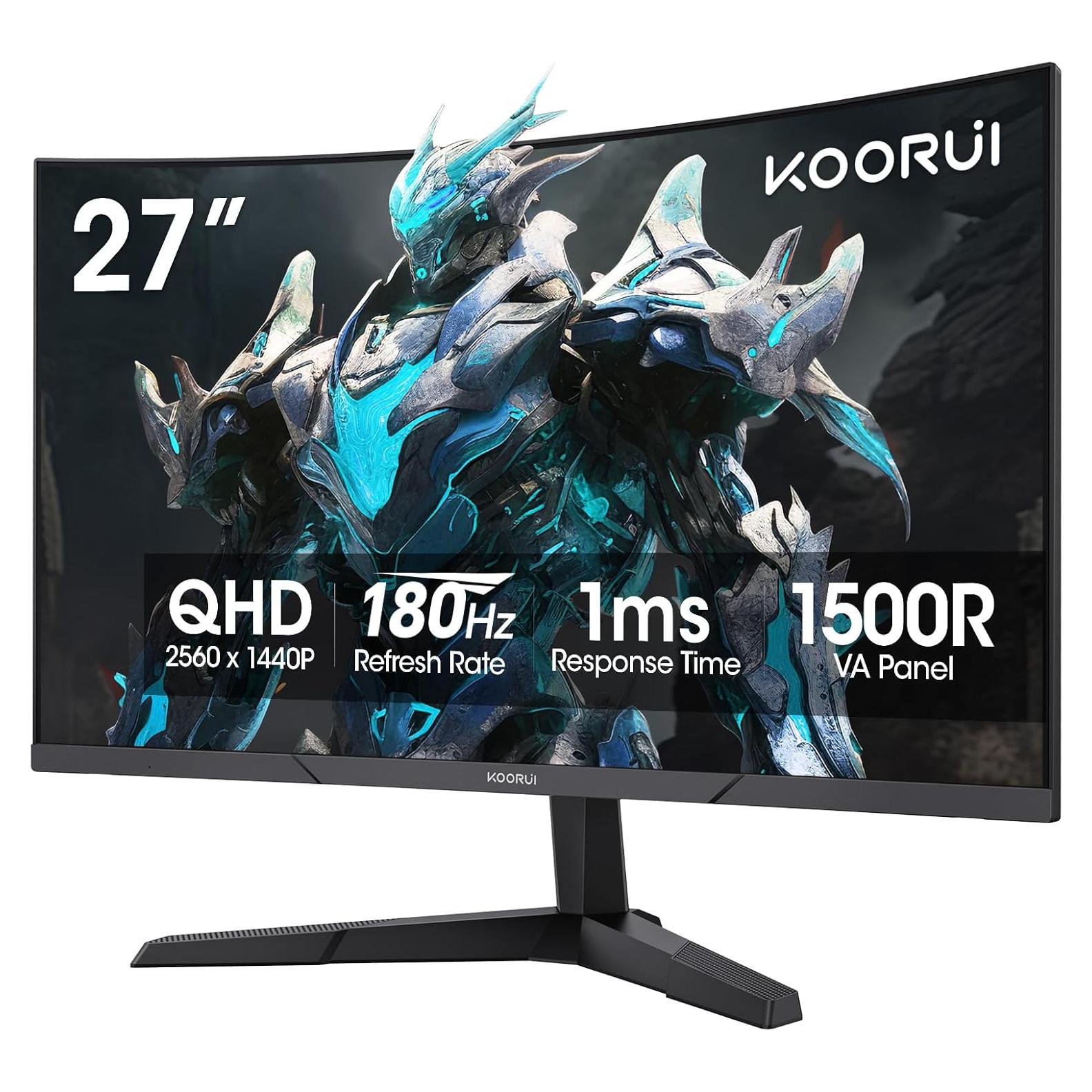 Monitor Curvo KOORUI 27" QHD 180Hz 1ms Sincronización Adaptativa