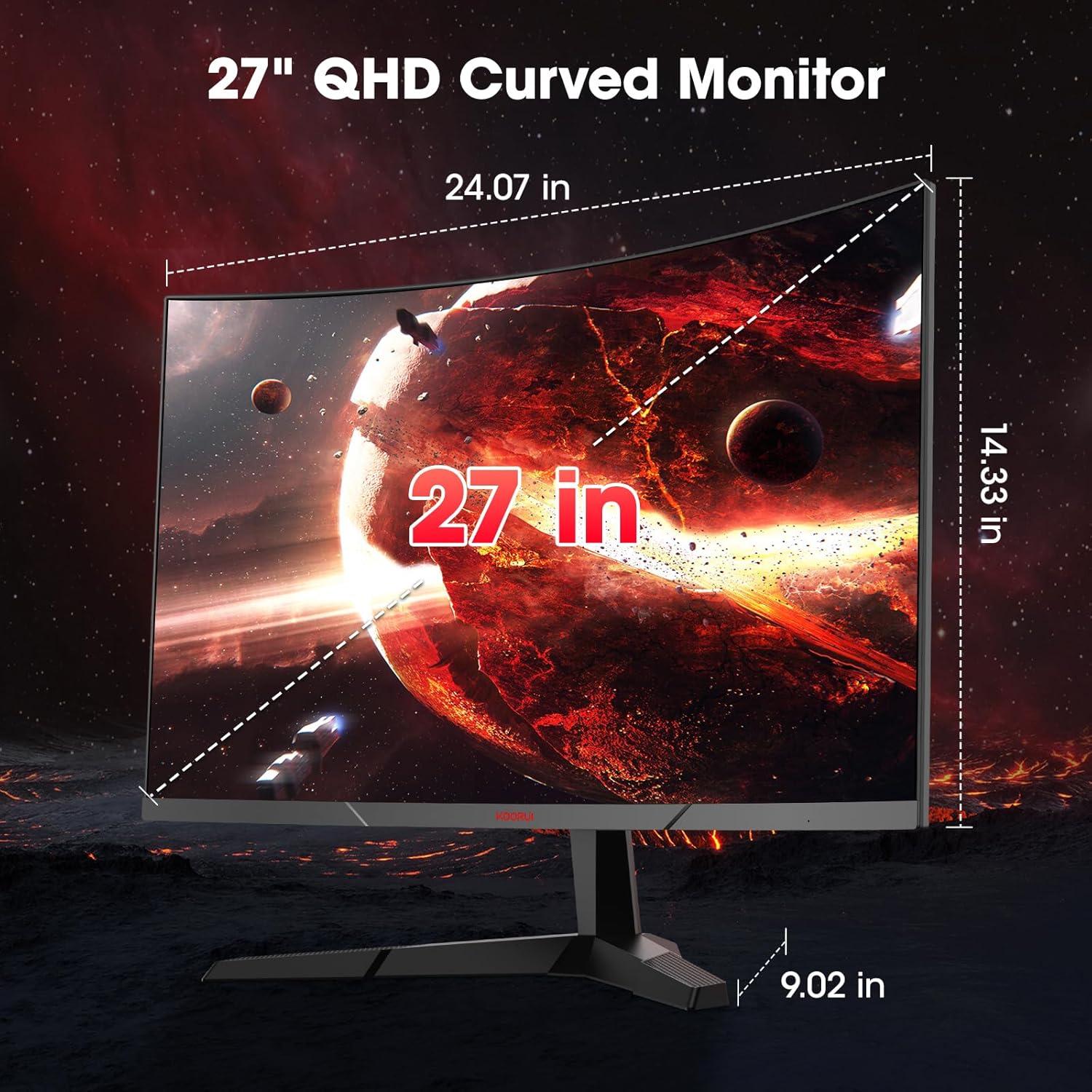 Monitor Curvo KOORUI 27" QHD 180Hz 1ms Sincronización Adaptativa
