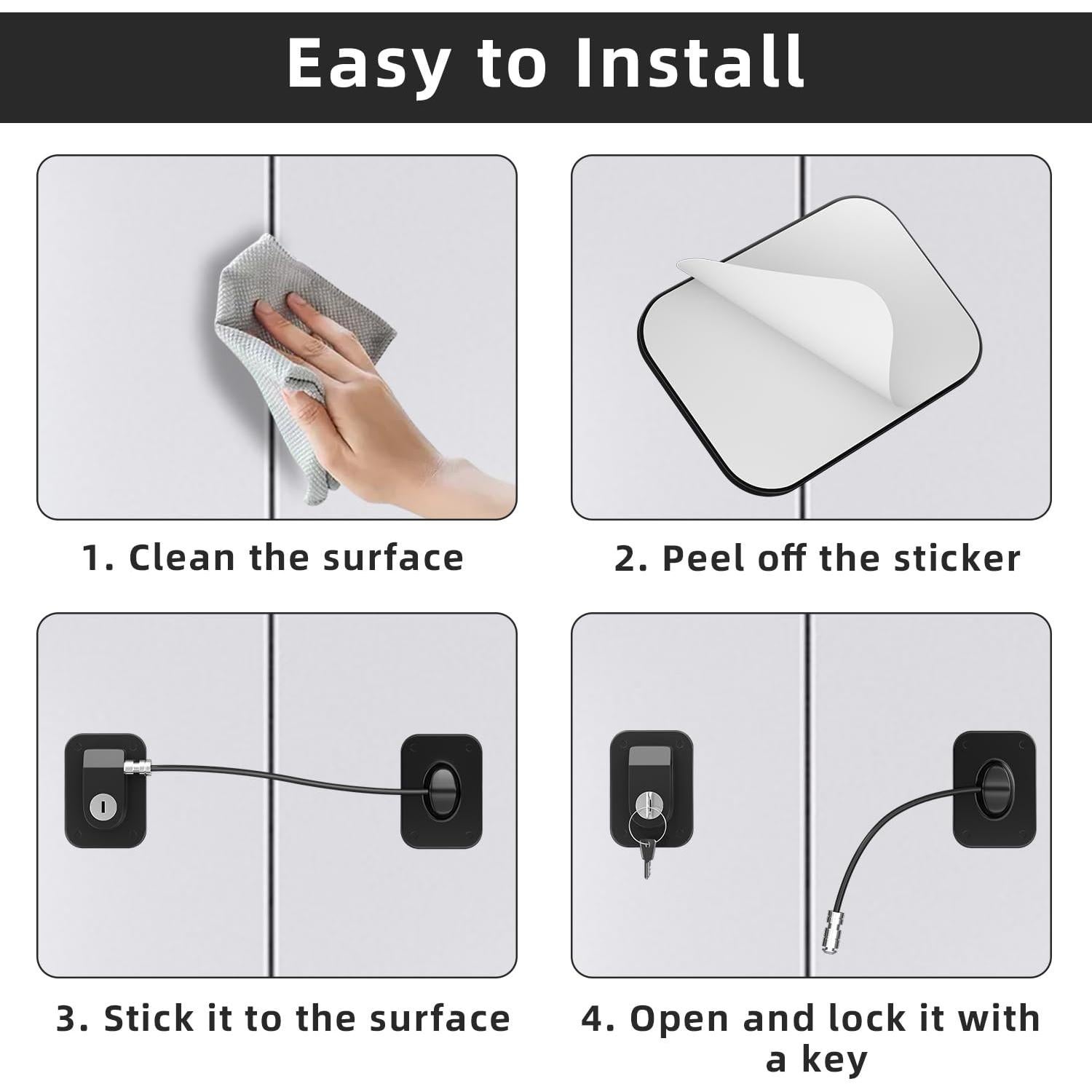 Cerradura de Refrigerador RORMGO con Llave - 2 Paquetes, Negro