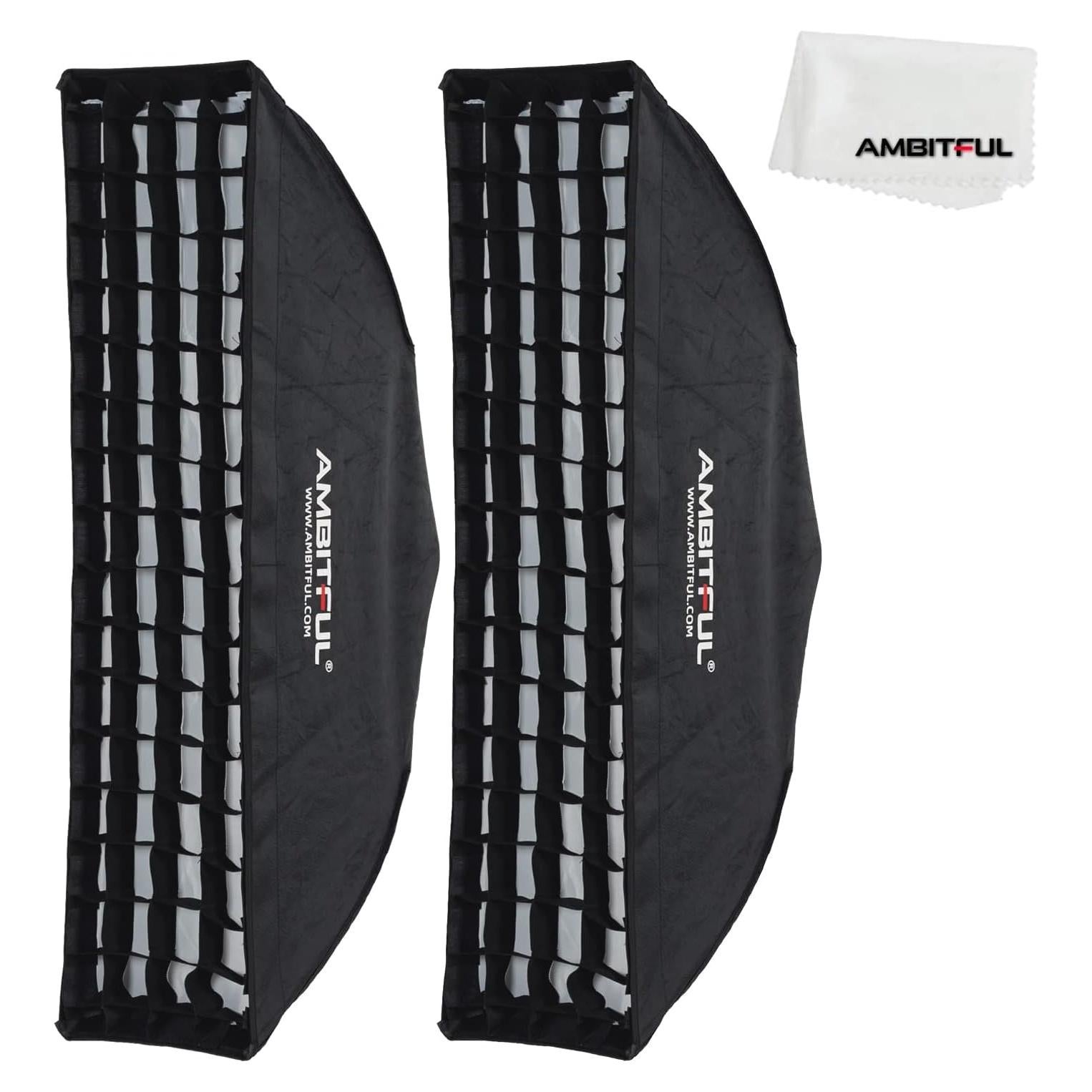 Softbox 2Pcs AMBITFUL 22x90cm con Rejilla de Panal Bowens