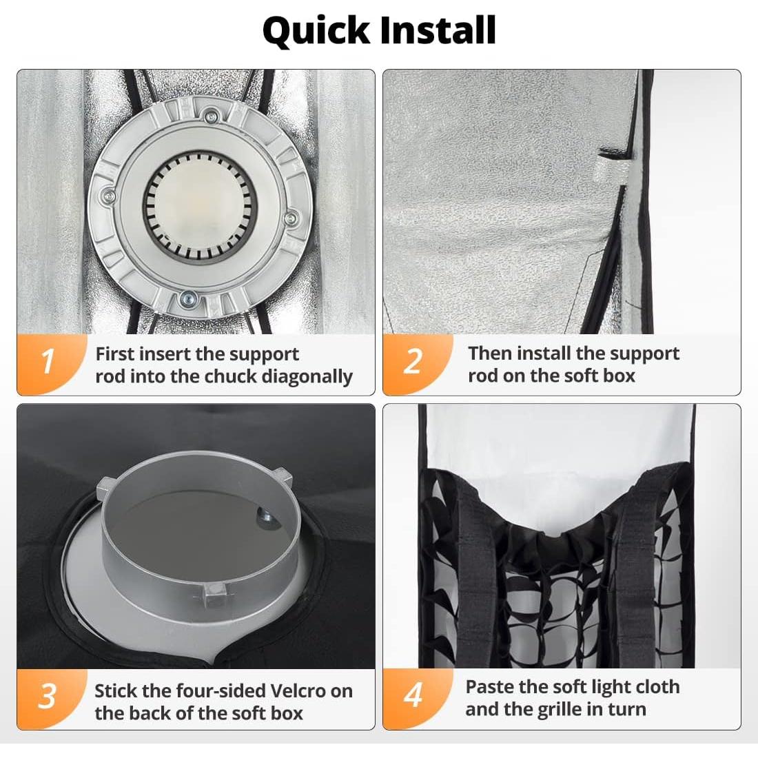 Softbox 2Pcs AMBITFUL 22x90cm con Rejilla de Panal Bowens