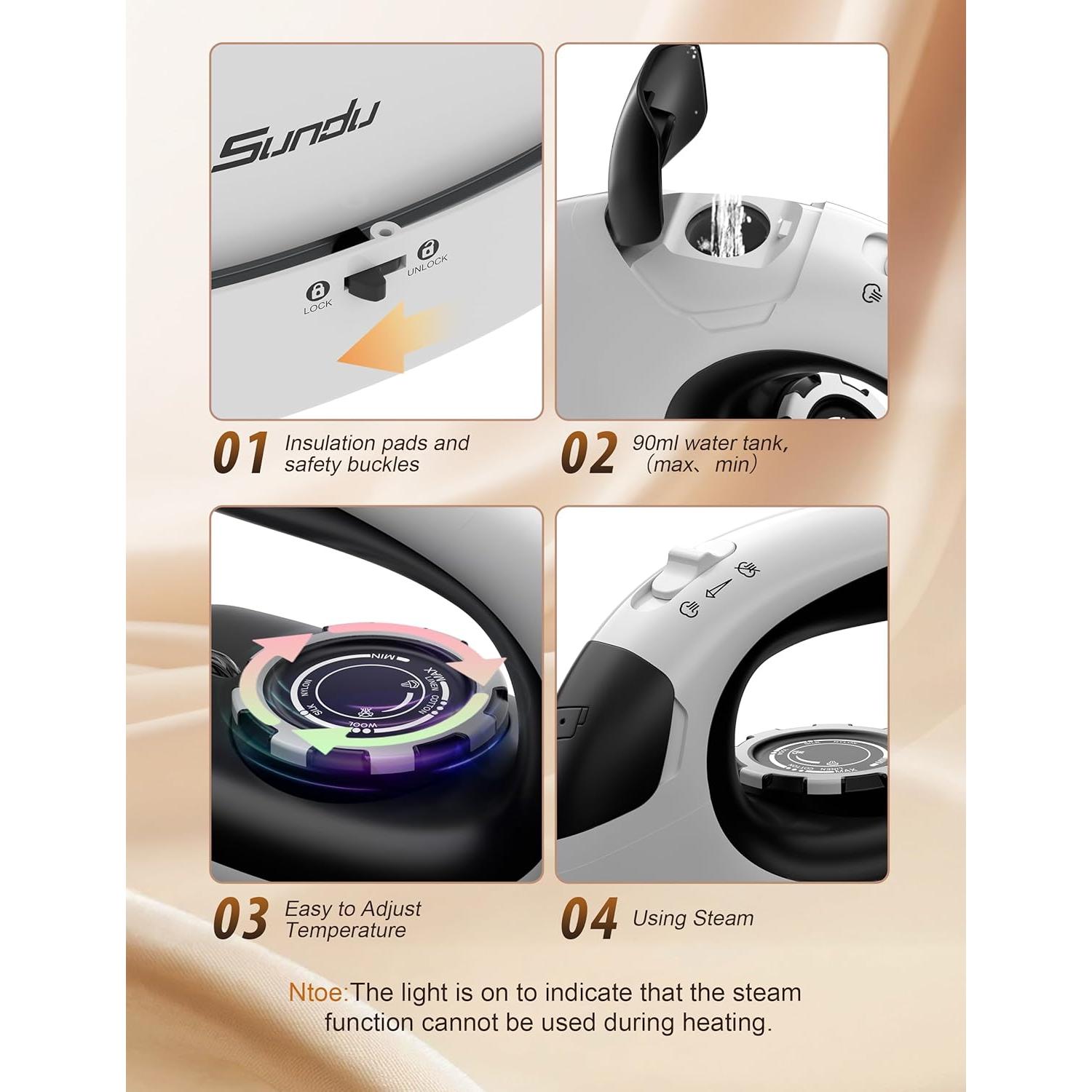 Hierro de Vapor Portátil Sundu HT-2001, Suela Cerámica 1000W