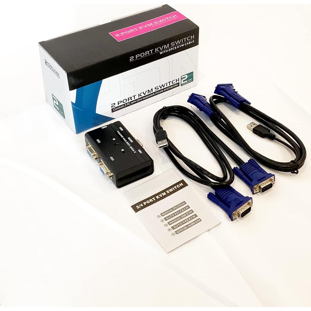 Interruptor KVM USB VGA 2 Puertos Yinker con 3 USB 2.0