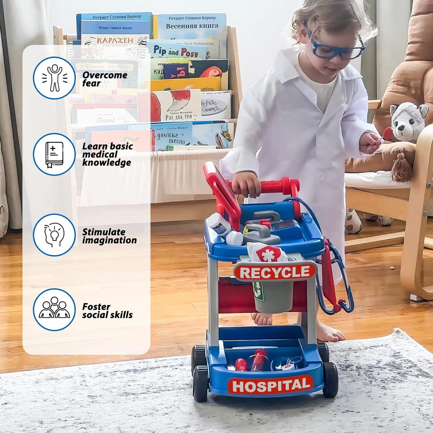 Kit de Doctor Liberry para Niños 3-5 Años con Carrito y Estetoscopio